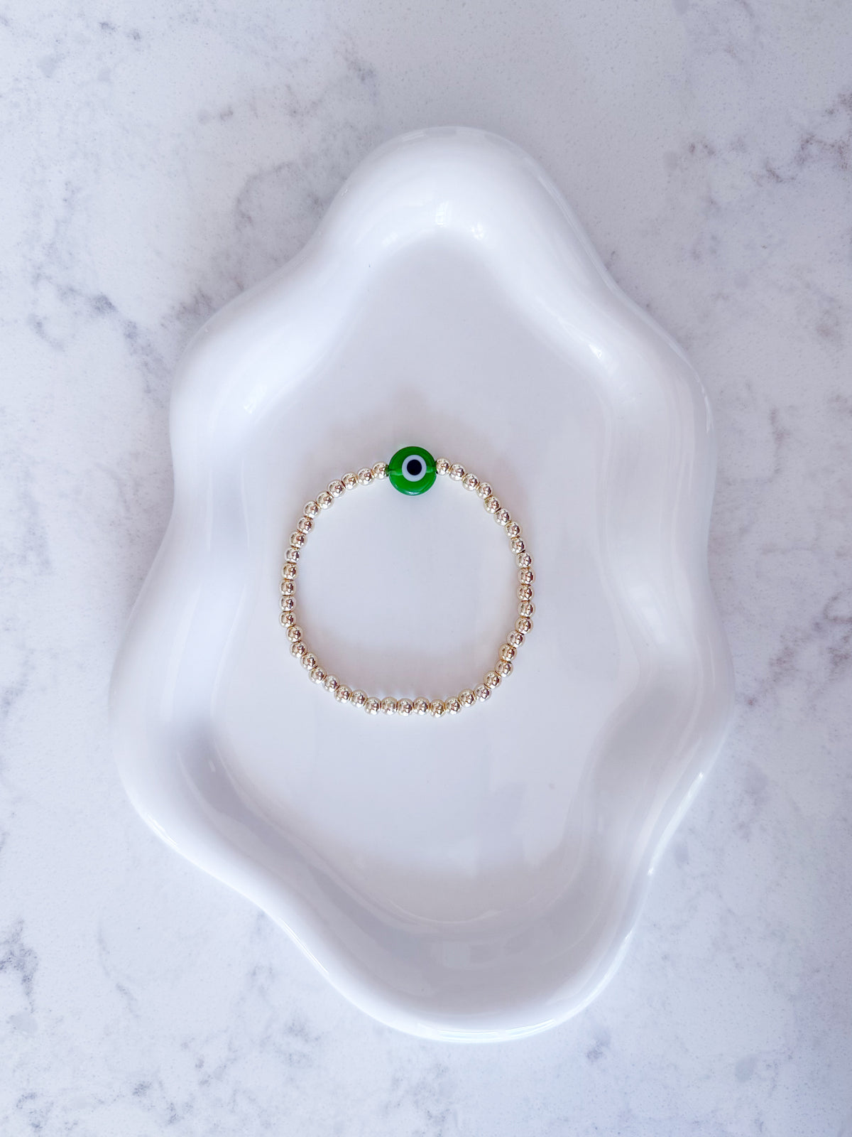 4mm Single Evil Eye Bracelet - 14k Gold Protection Beaded Bracelet