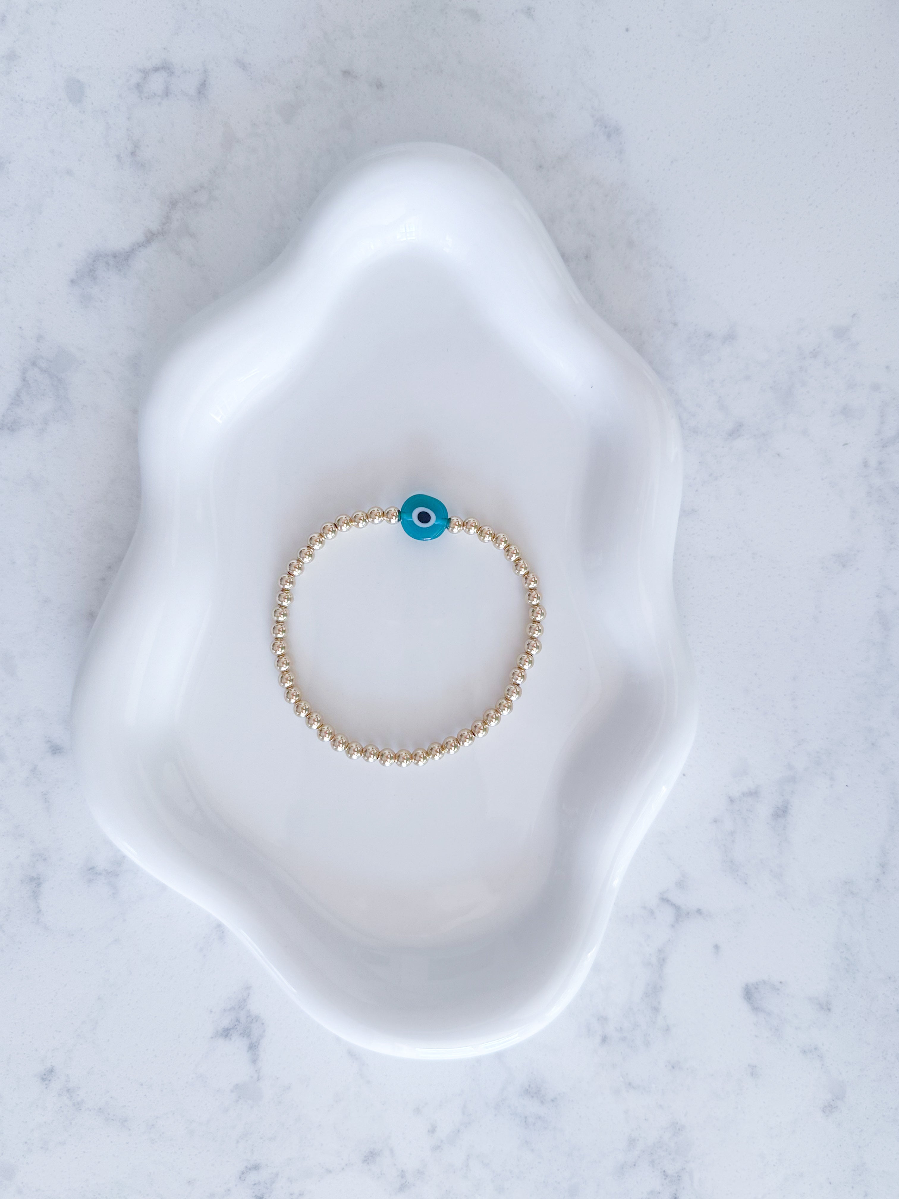 4mm Single Evil Eye Bracelet - 14k Gold Protection Beaded Bracelet