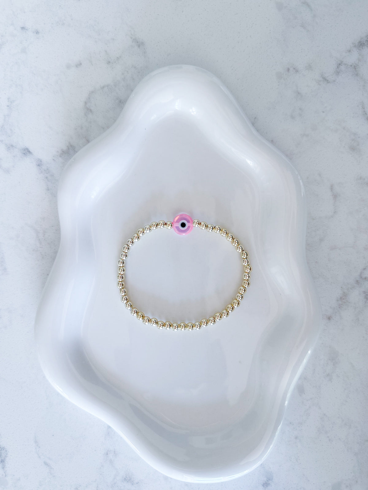 4mm Single Evil Eye Bracelet - 14k Gold Protection Beaded Bracelet