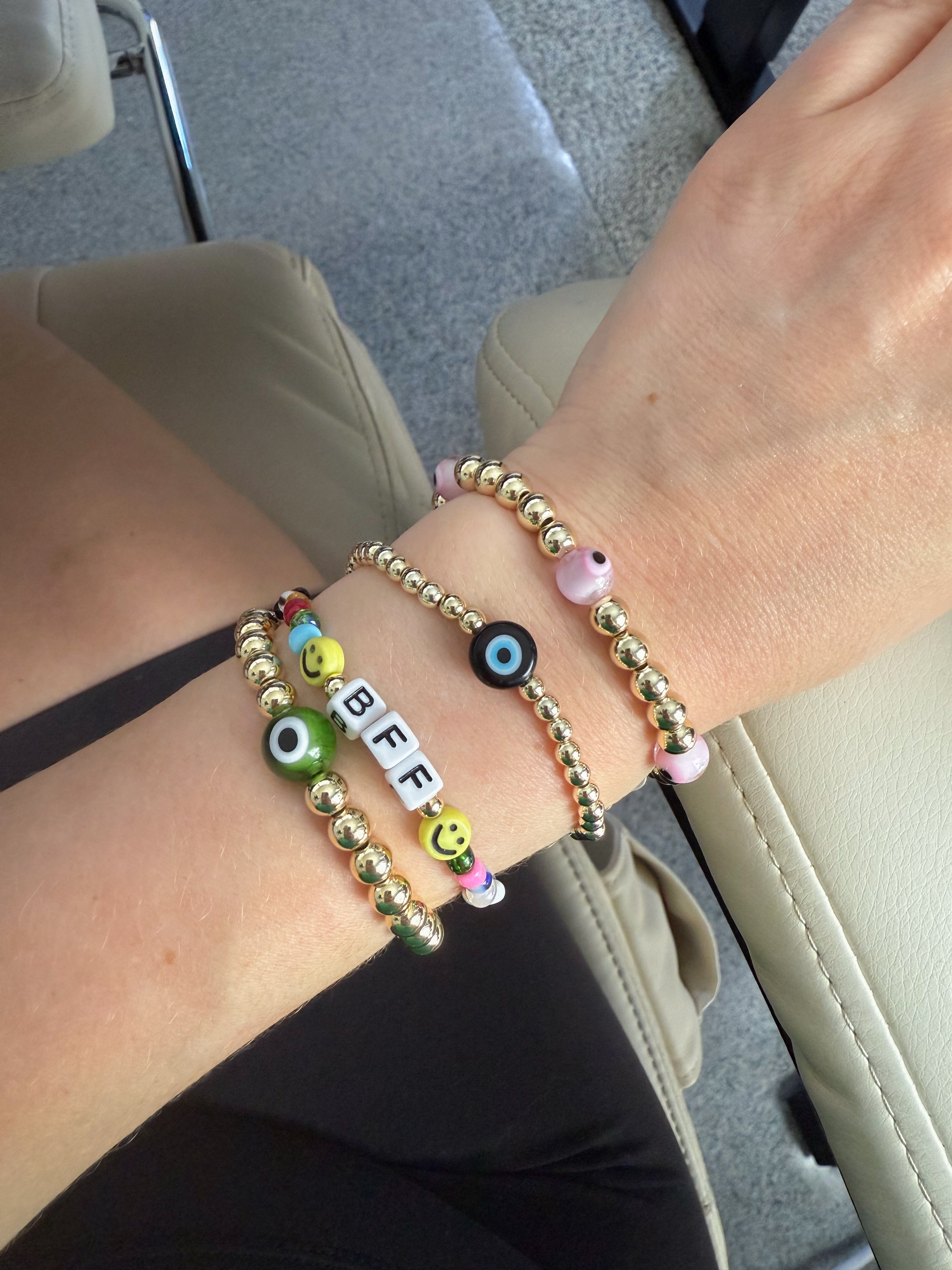 4mm Single Evil Eye Bracelet - 14k Gold Protection Beaded Bracelet