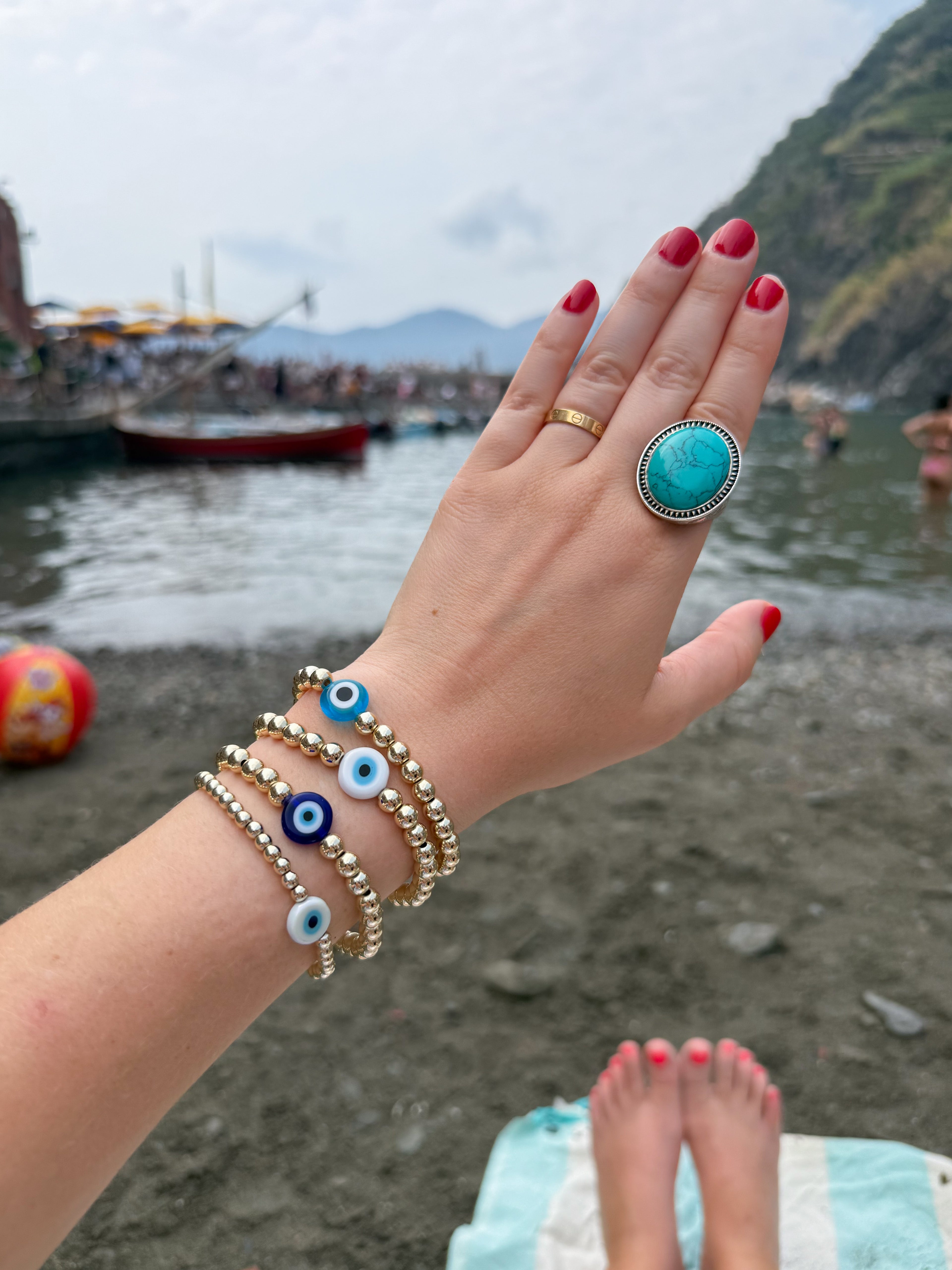 6mm Big Evil Eye Bracelet - 14kt Gold-Filled or Gold Plated Protection Beaded Bracelet