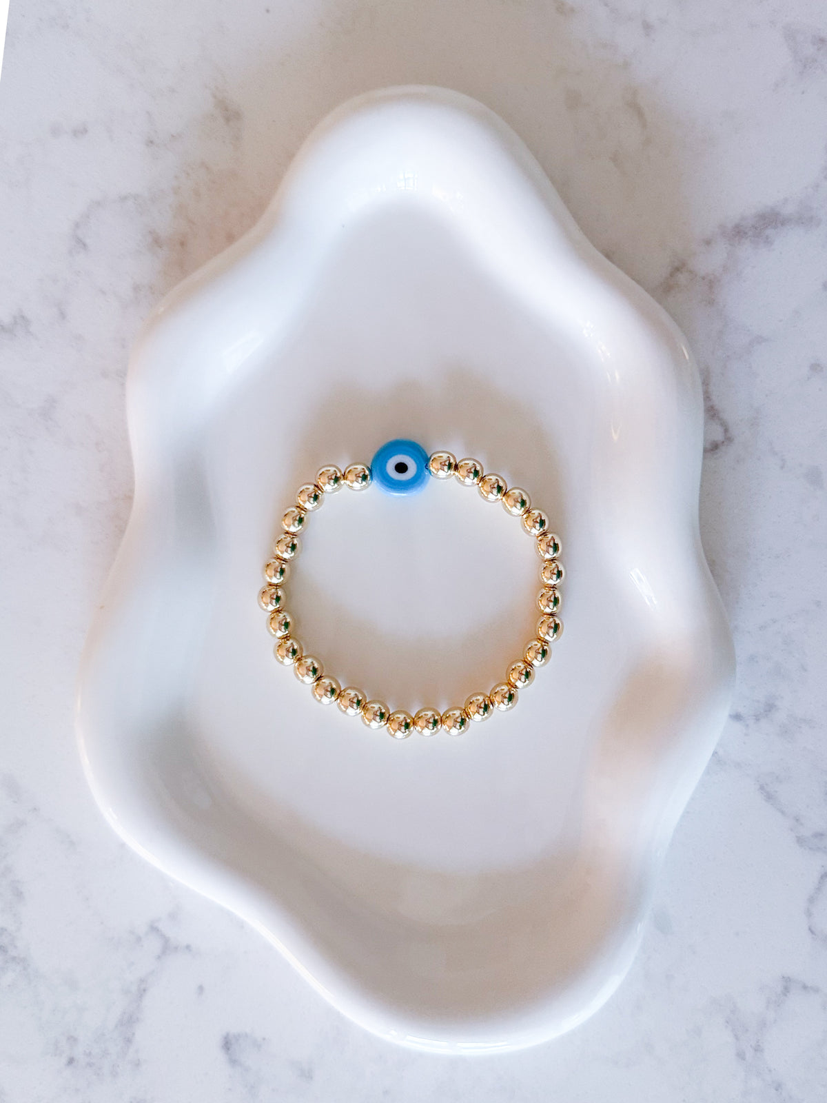 6mm Big Evil Eye Bracelet - 14kt Gold-Filled or Gold Plated Protection Beaded Bracelet