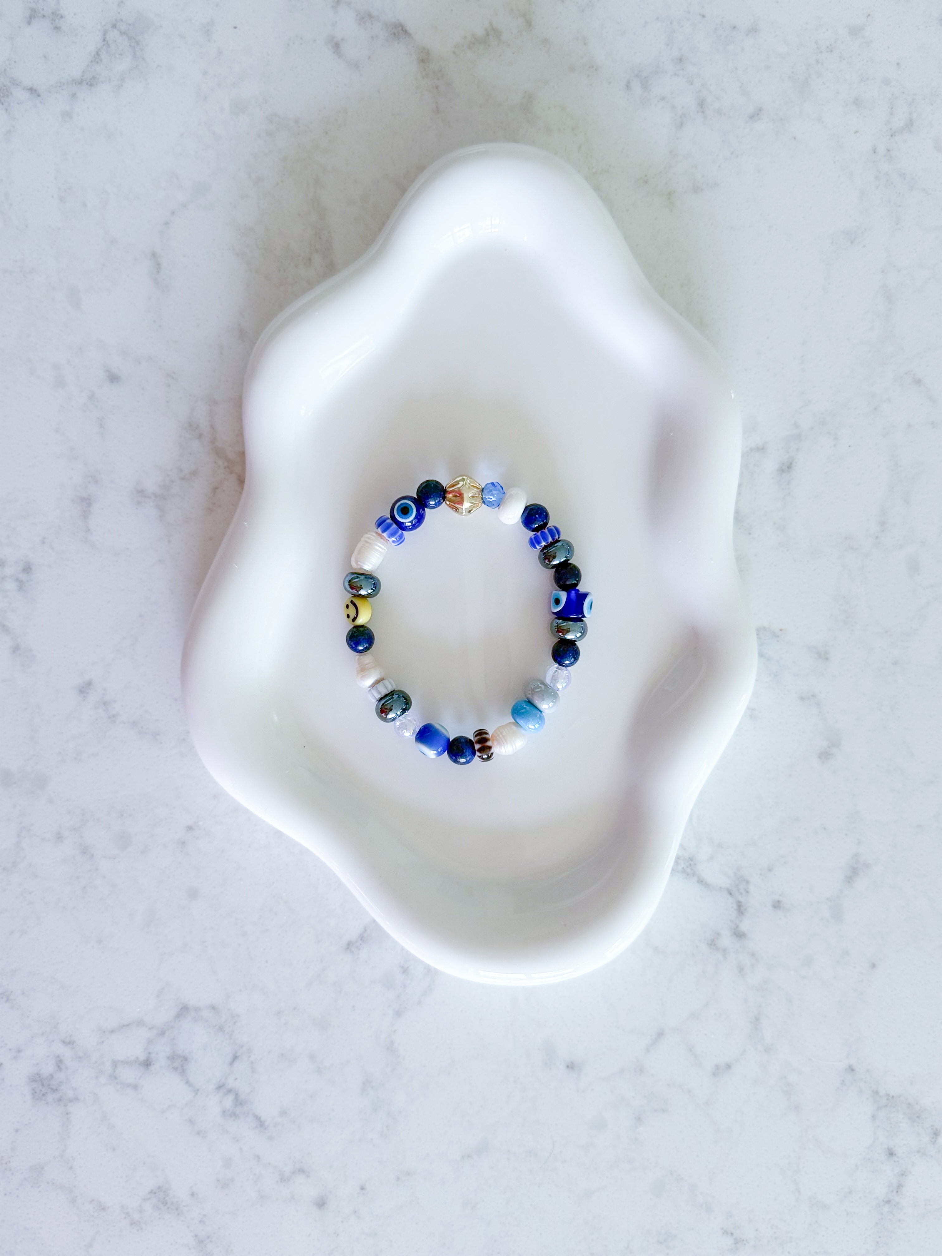 Chunky Freshwater Pearl Evil Eye Bracelet