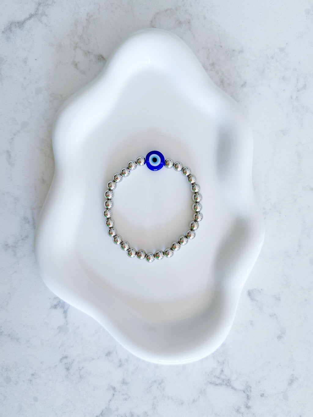 6mm Big Eye Evil Eye Bracelet in Silver, White Gold Plated