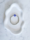 6mm Big Eye Evil Eye Bracelet in Silver, White Gold Plated