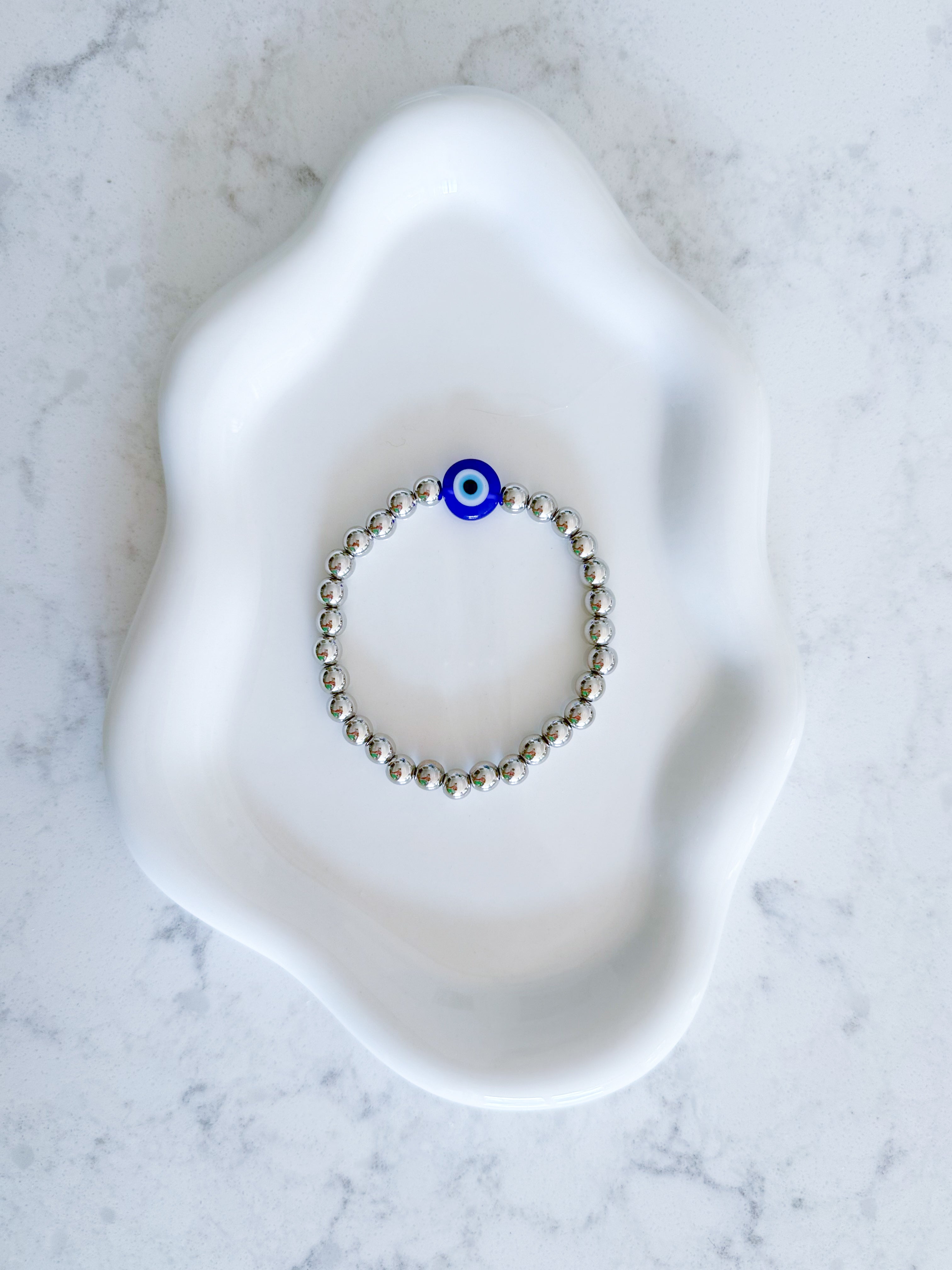 6mm Big Eye Evil Eye Bracelet in Silver, White Gold Plated