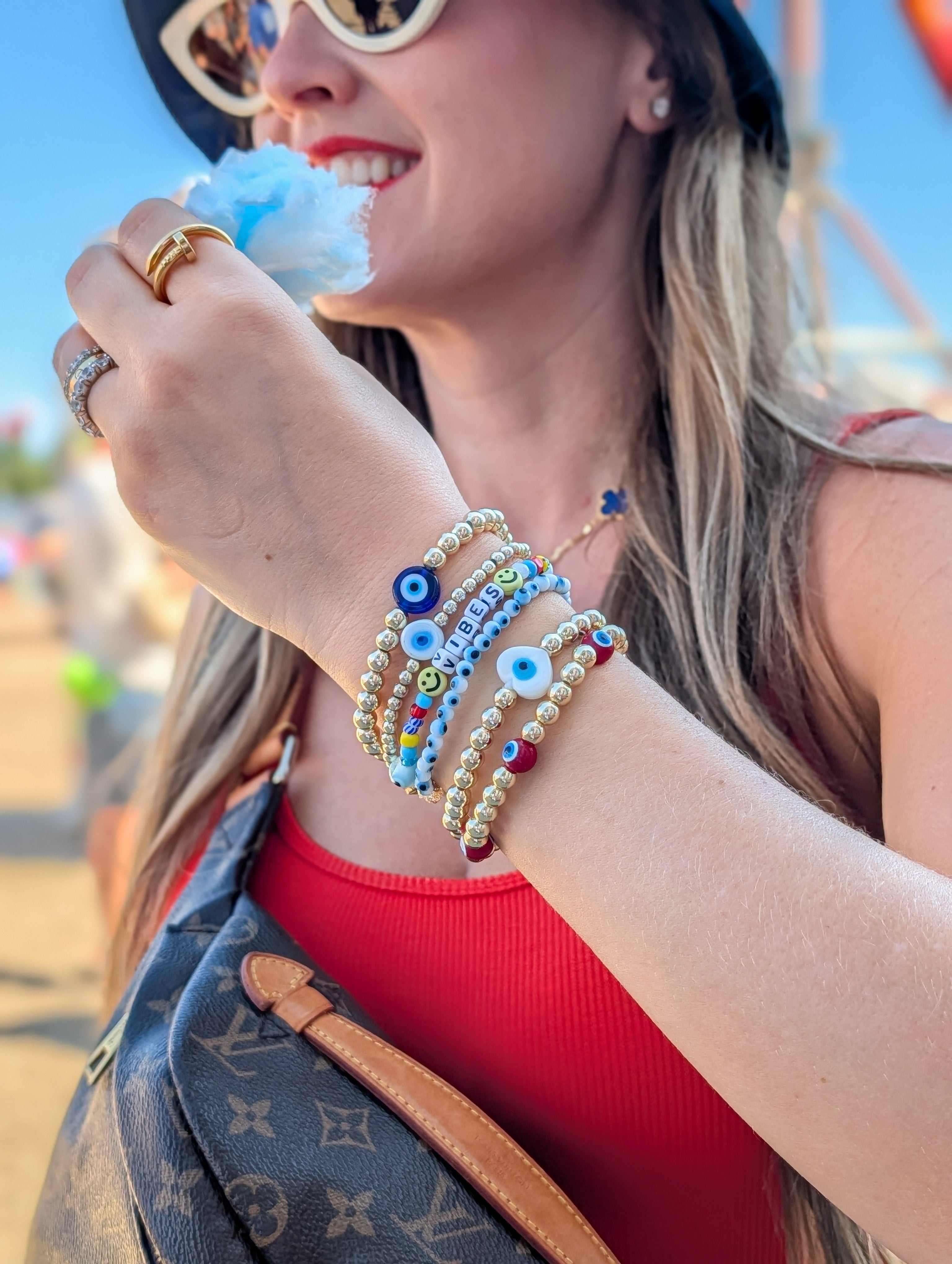 6mm Big Evil Eye Bracelet - 14kt Gold-Filled or Gold Plated Protection Beaded Bracelet