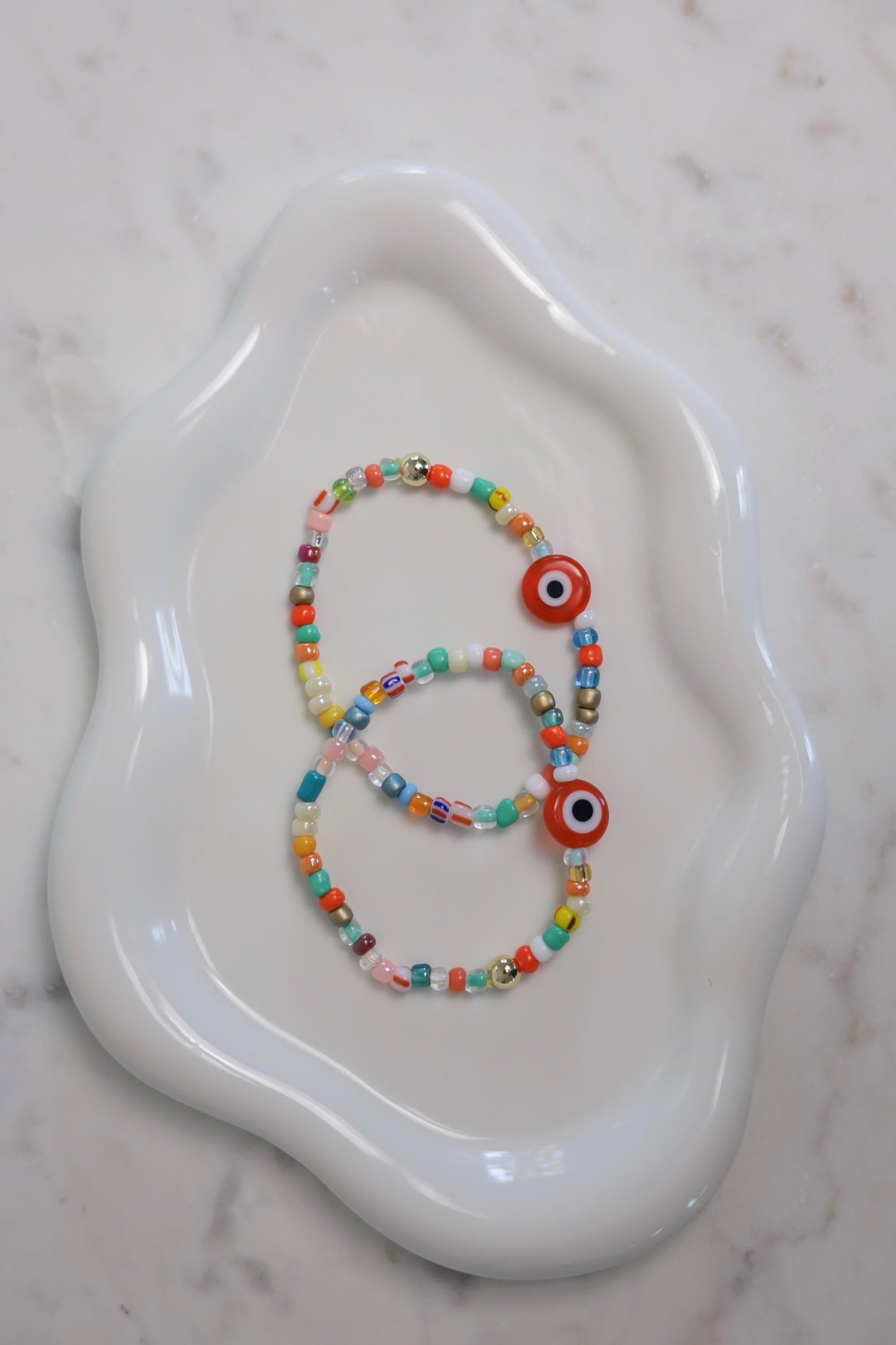 Multicolor Beaded Evil Eye Friendship Bracelet with Glass Charm, 14kt Gold-Plated Bead