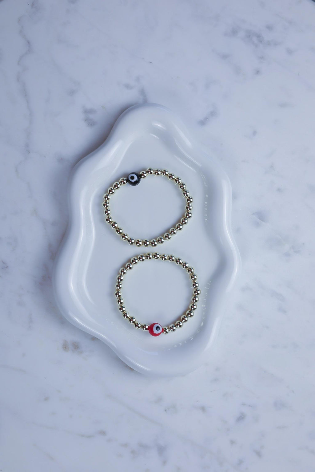 14kt Gold-Plated Evil Eye Beaded Bracelet with Glass Charm, Gold-Filled Beads