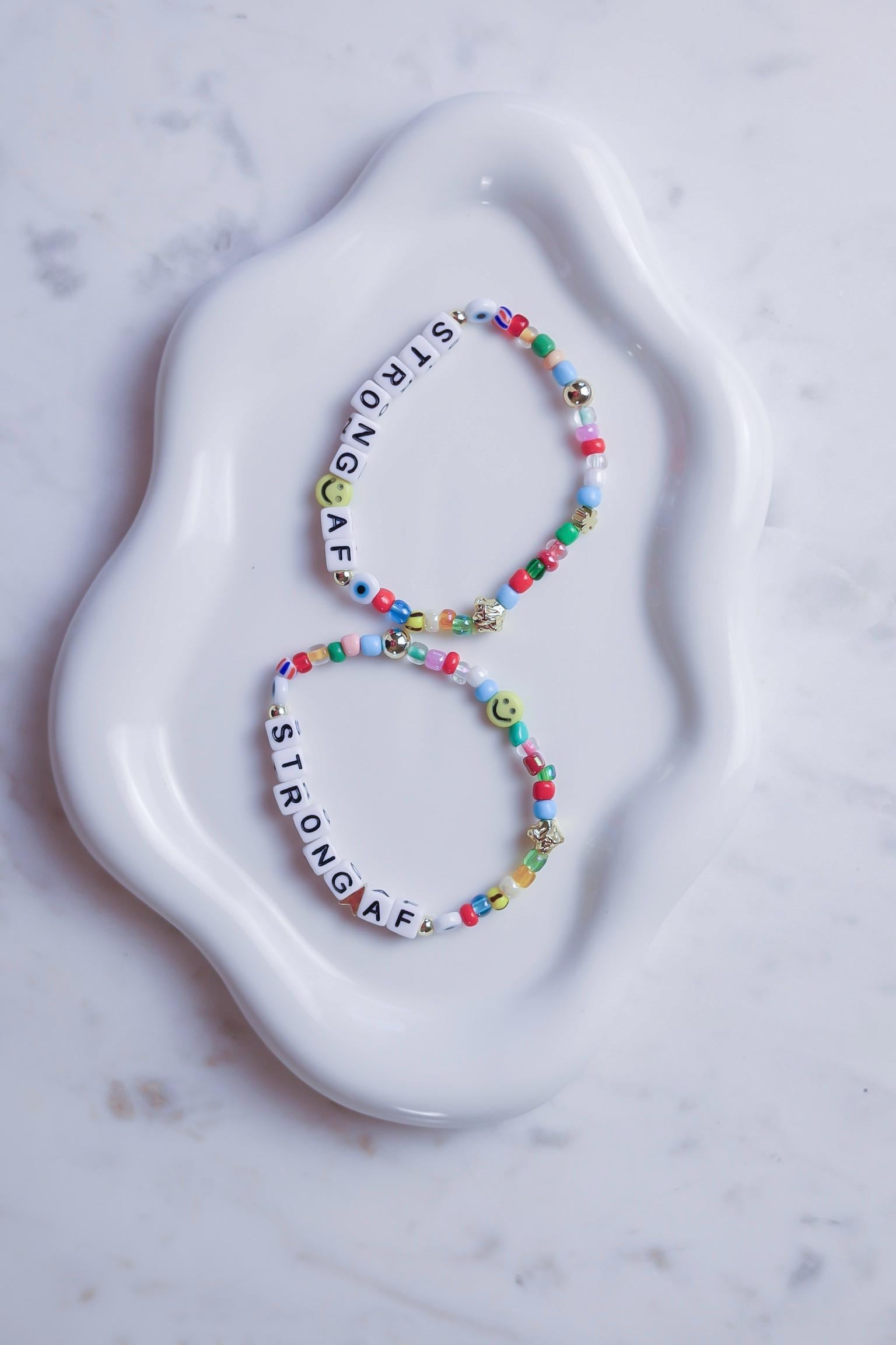 Custom Word Beaded Bracelet, Personalized Friendship Bracelet Evil Eye Protection, Inspirational Words f*ck off, grateful, strong AF