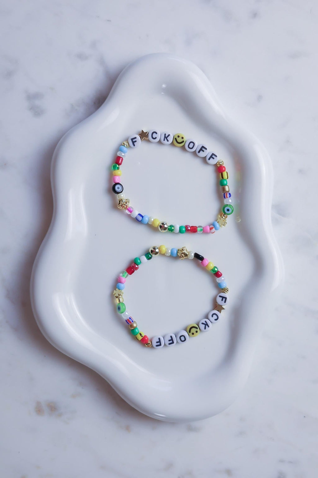 Custom Word Beaded Bracelet, Personalized Friendship Bracelet Evil Eye Protection, Inspirational Words f*ck off, grateful, strong AF