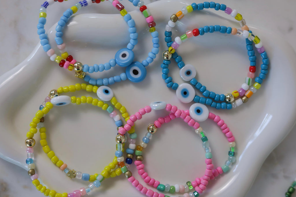 Beaded Evil Eye Bracelet, 14kt Gold-Filled, Friendship Jewelry