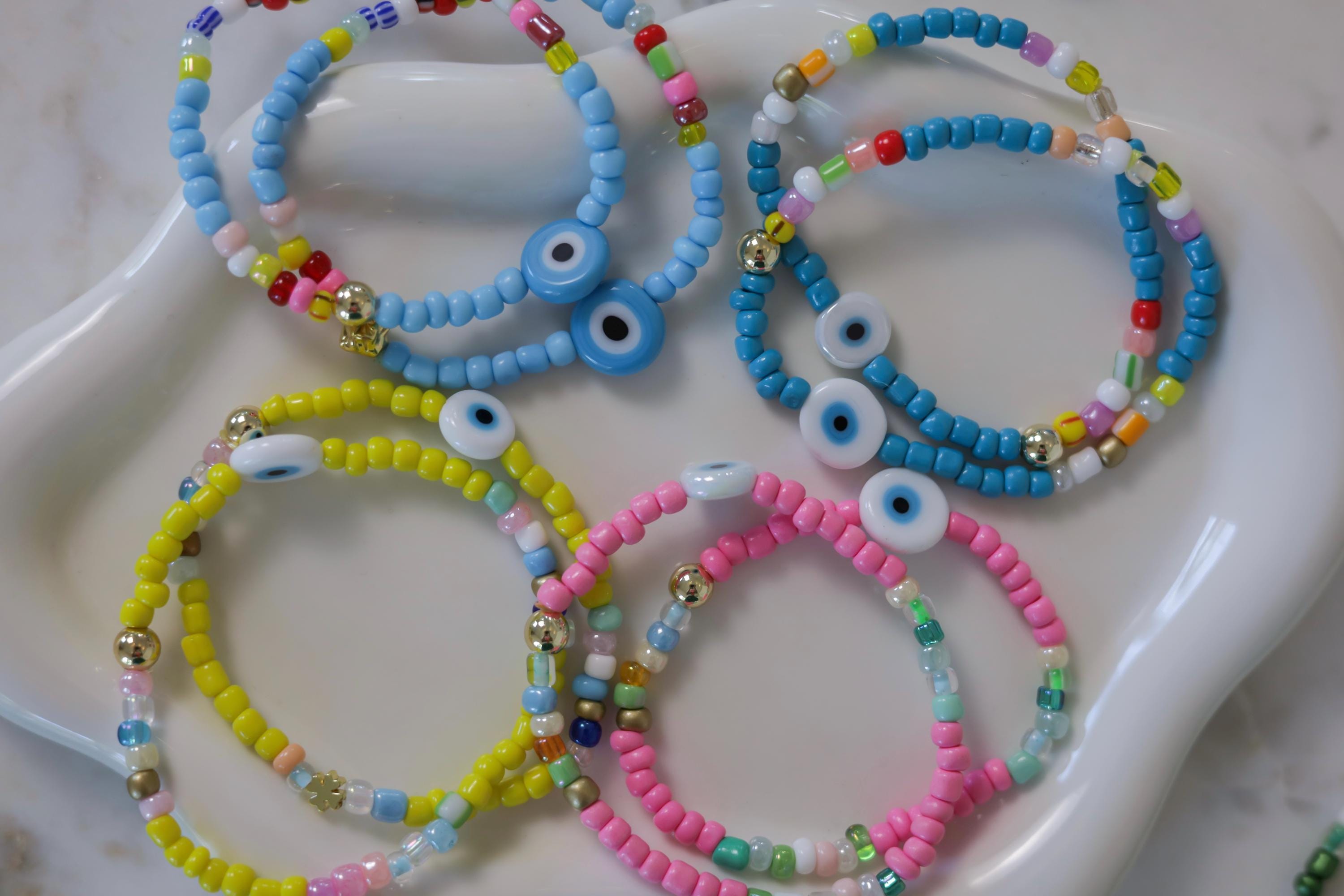 Beaded Evil Eye Bracelet, 14kt Gold-Filled, Friendship Jewelry