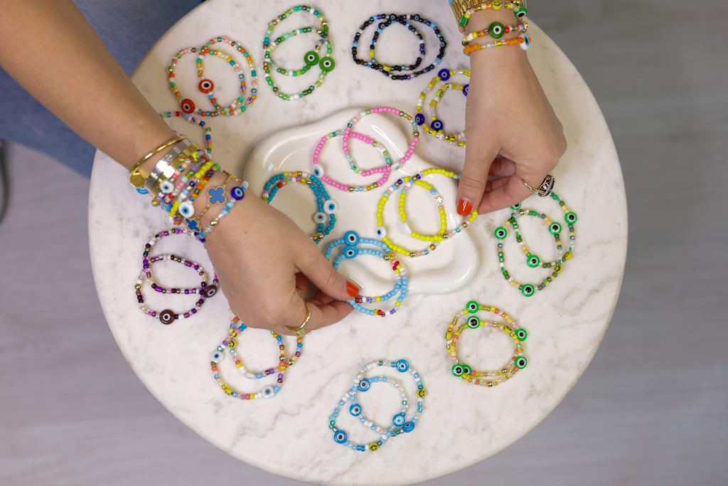 Triple Evil Eye Beaded Friendship Bracelet, Custom Protection Jewelry