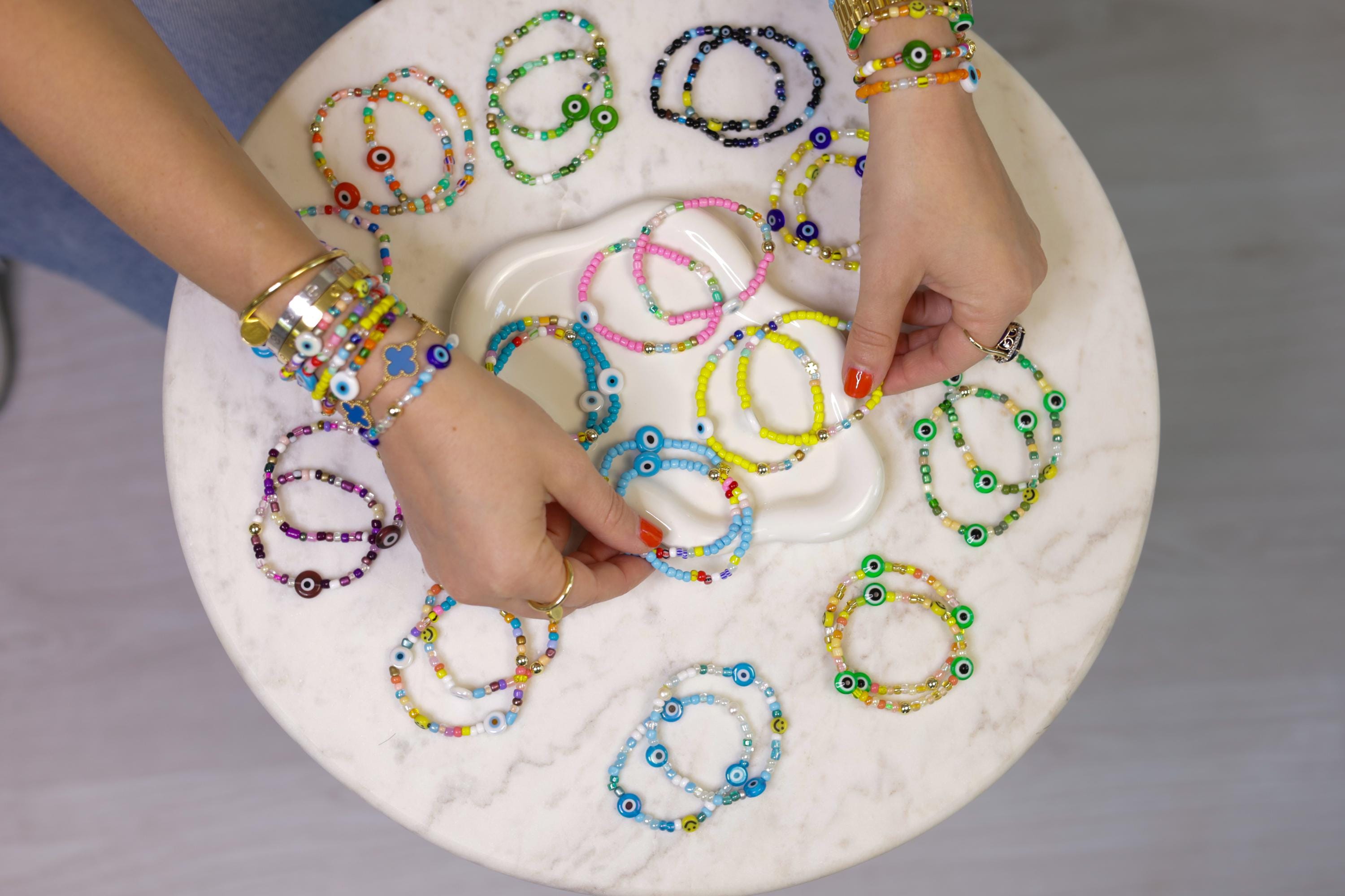 Beaded Evil Eye Bracelet, 14kt Gold-Filled, Friendship Jewelry
