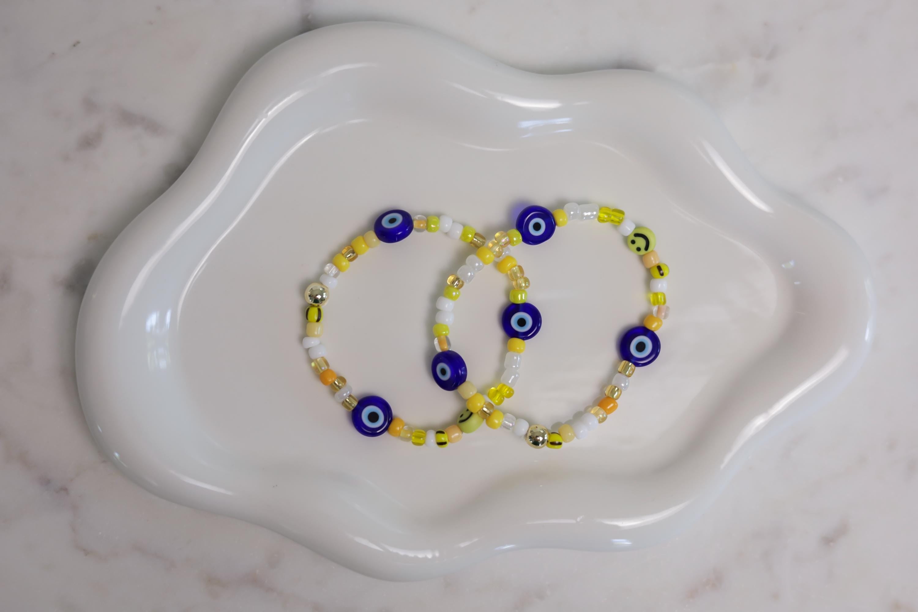 Triple Evil Eye Beaded Friendship Bracelet, Custom Protection Jewelry