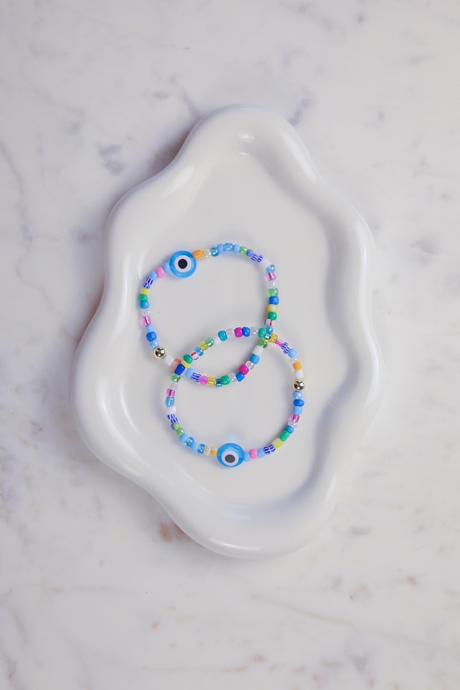 Multicolor Beaded Evil Eye Friendship Bracelet with Glass Charm, 14kt Gold-Plated Bead