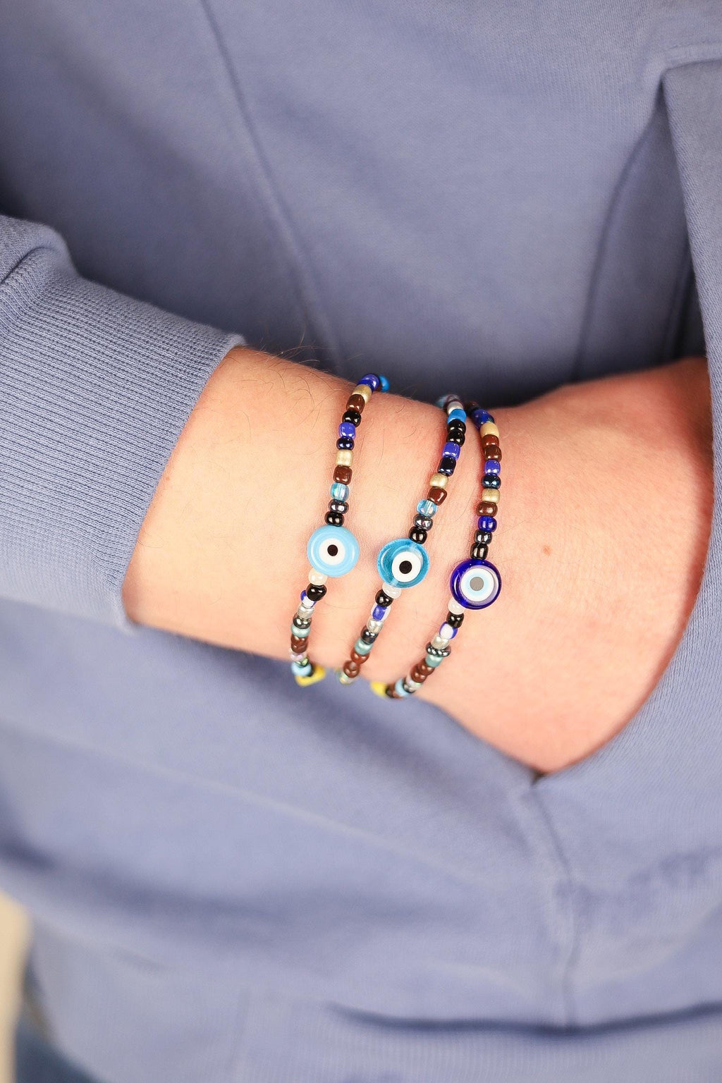 Men's Custom Evil Eye Beaded Friendship Bracelet, Personalized Name Gift