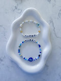 Custom Beaded Bridal Bracelet, Wifey Hubby Jewelry, Evil Eye Charm