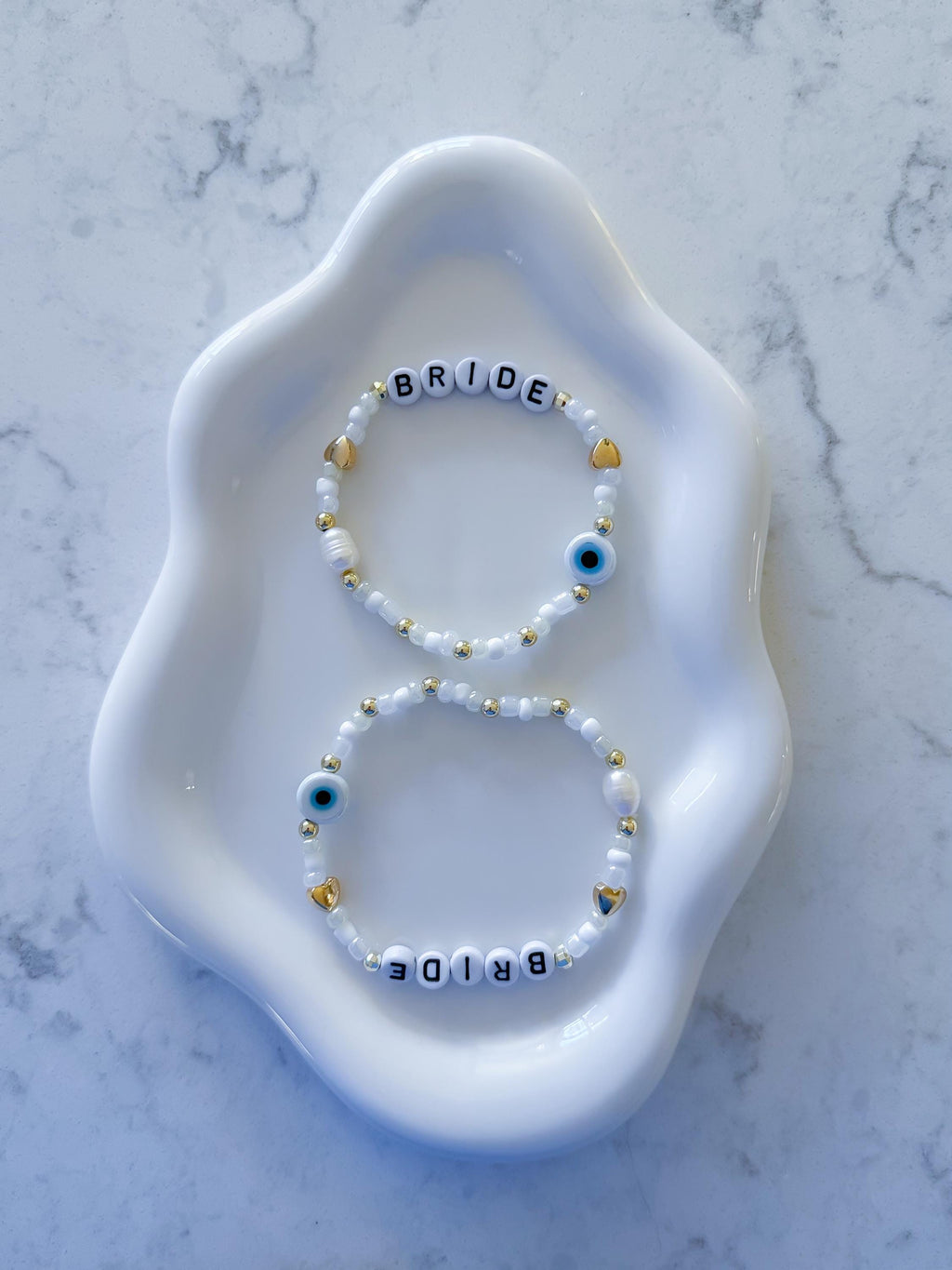 Custom Beaded Bridal Bracelet, Wifey Hubby Jewelry, Evil Eye Charm