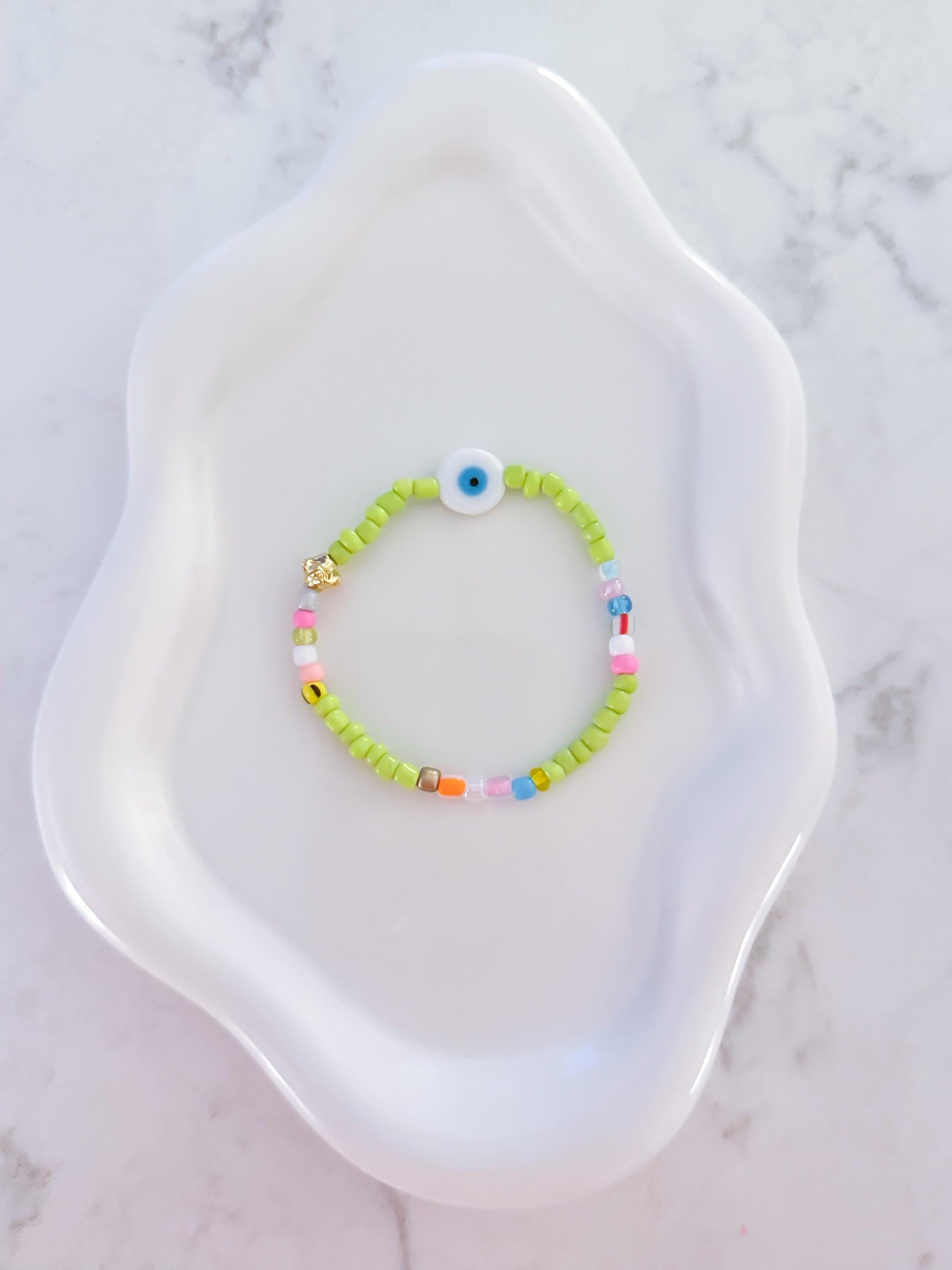 Beaded Evil Eye Bracelet, 14kt Gold-Filled, Friendship Jewelry