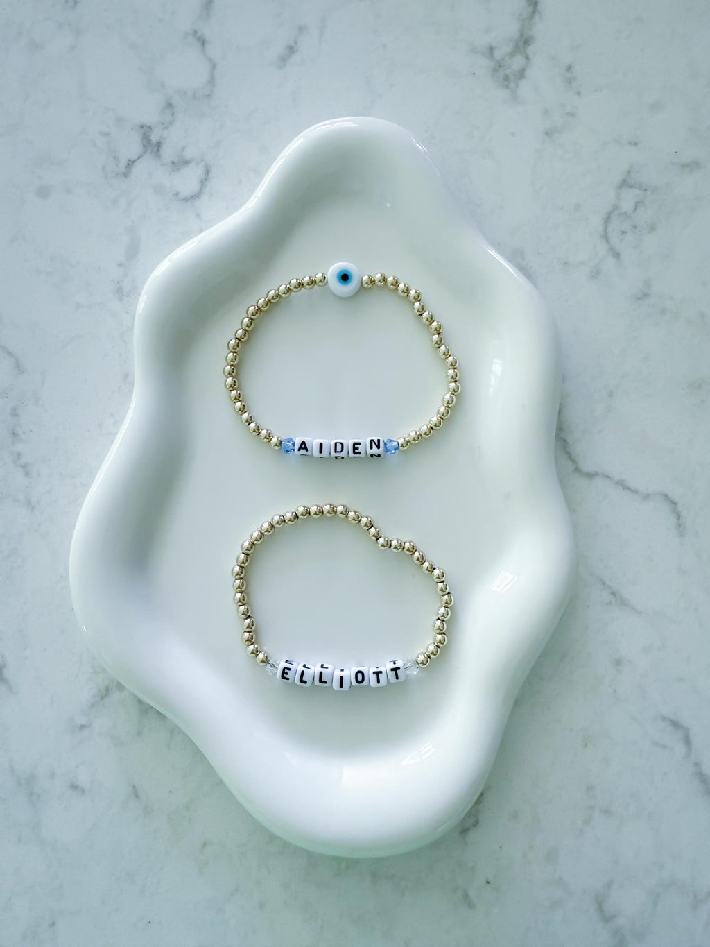 Personalized 14k Gold-Plated Crystal Bead Bracelet: Custom Name, Word, Initials