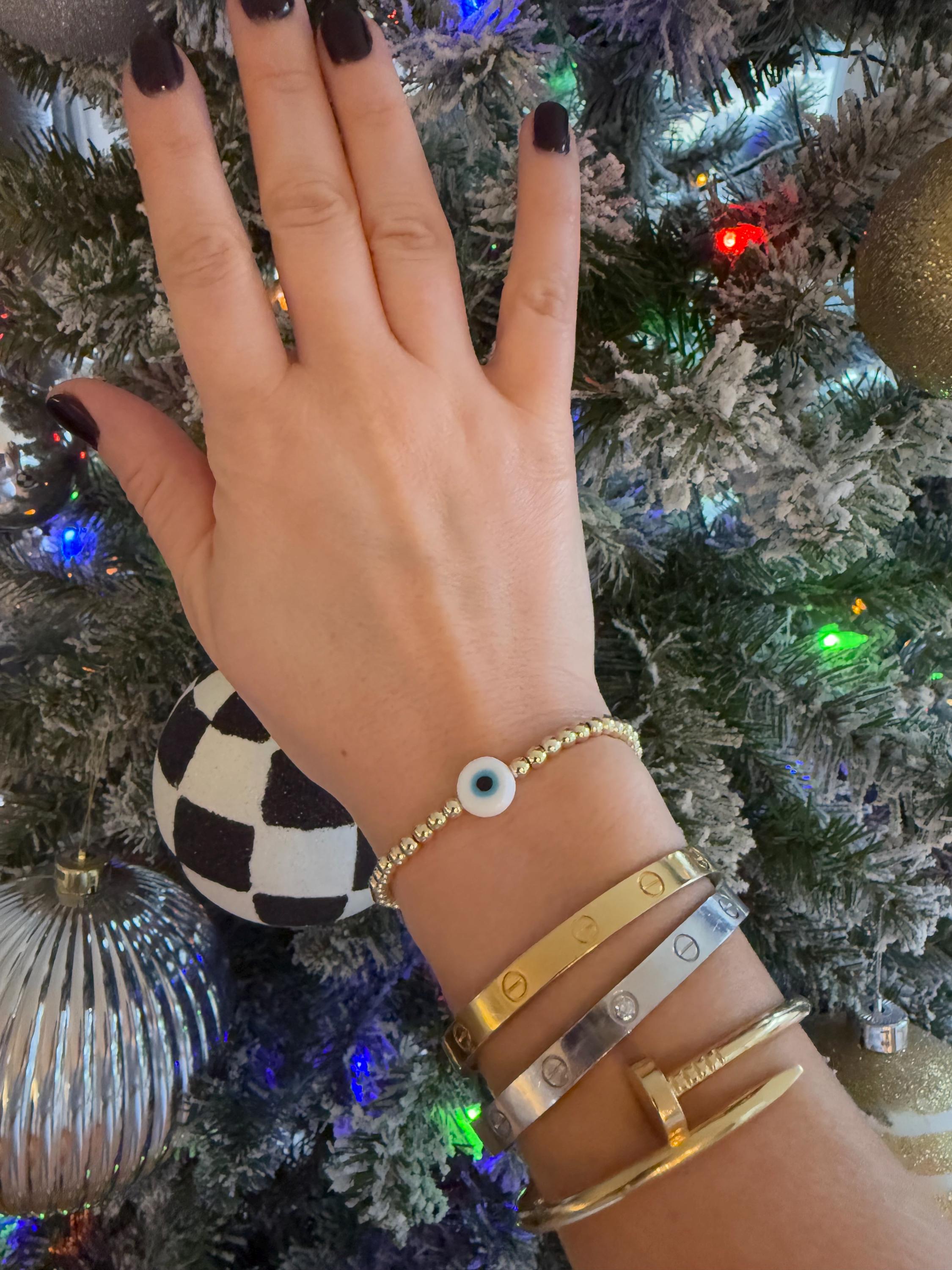 14kt Gold-Filled Evil Eye Beaded Bracelet with Glass Charm, Gold-Filled Beads