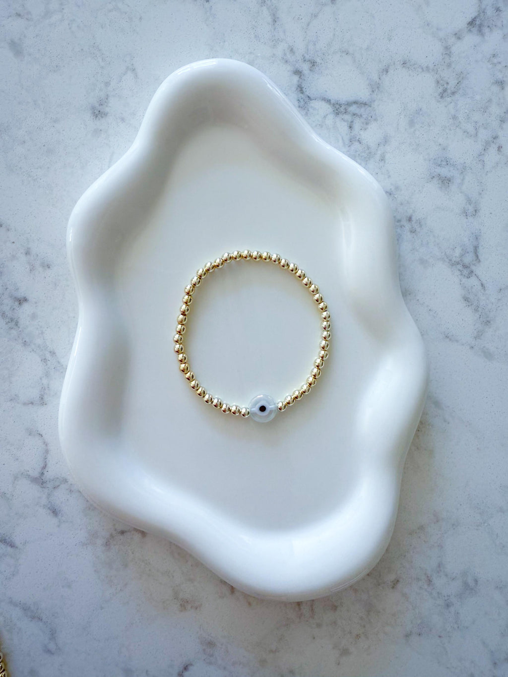 14kt Gold-Filled Evil Eye Beaded Bracelet with Glass Charm, Gold-Filled Beads