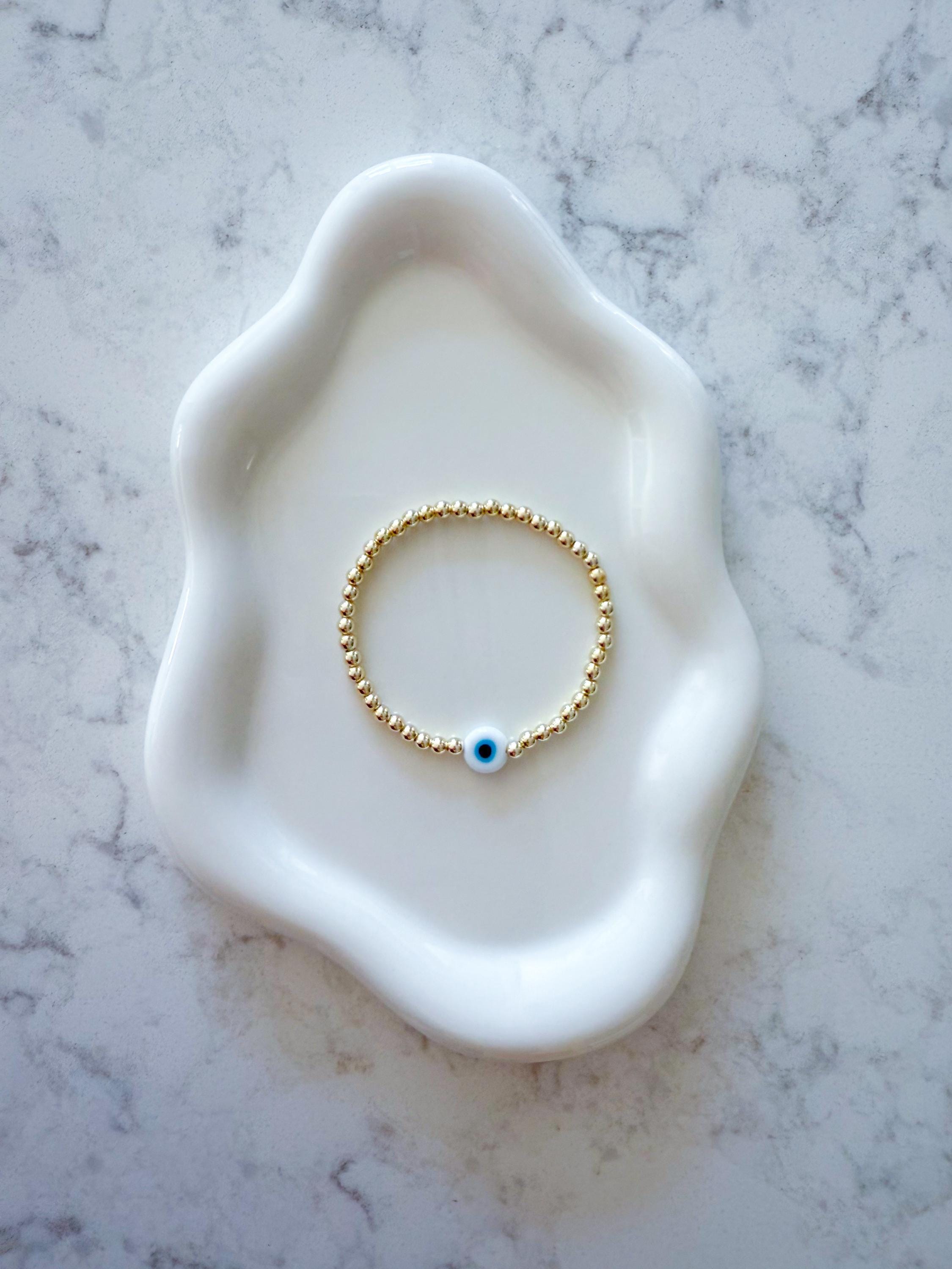 14kt Gold-Filled Evil Eye Beaded Bracelet with Glass Charm, Gold-Filled Beads