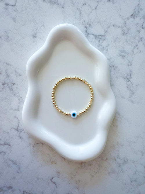 14kt Gold-Filled Evil Eye Beaded Bracelet with Glass Charm, Gold-Filled Beads