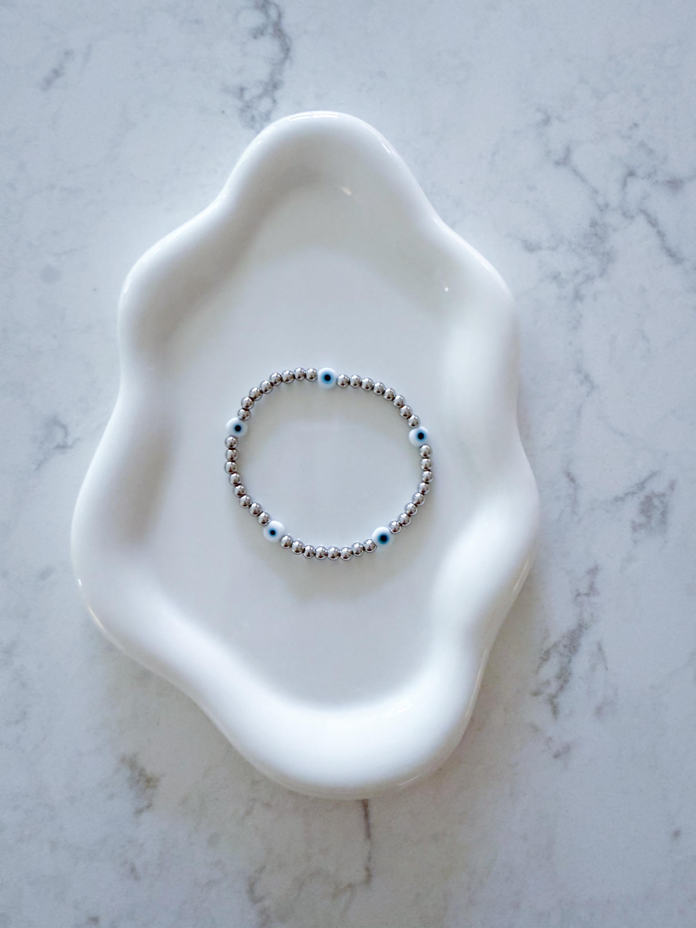 Dainty Evil Eye Bracelet – 14k Gold Plated Beads, Protection Jewelry