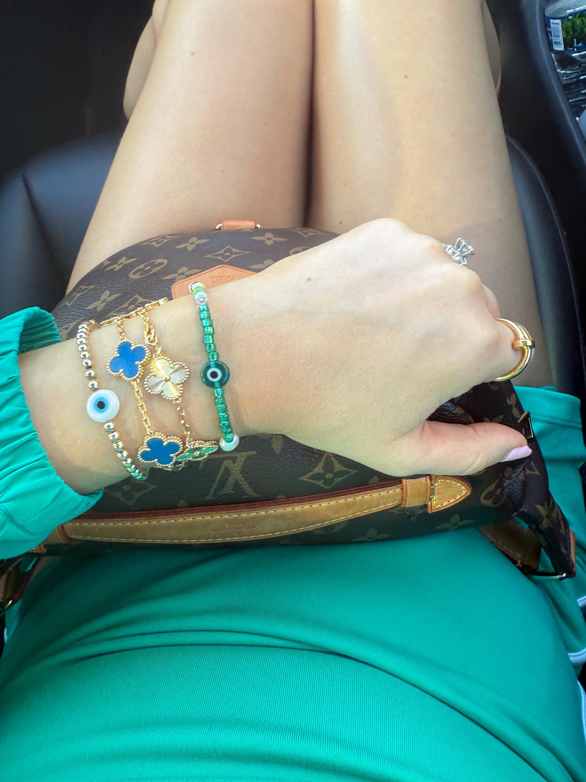 14kt Gold-Filled Evil Eye Beaded Bracelet with Glass Charm, Gold-Filled Beads