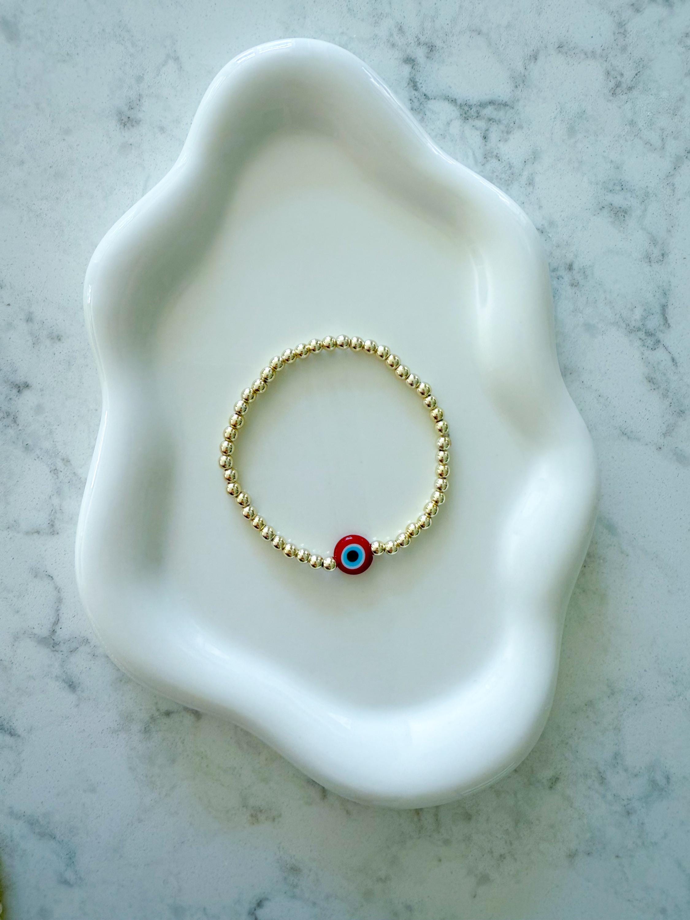 14kt Gold-Filled Evil Eye Beaded Bracelet with Glass Charm, Gold-Filled Beads