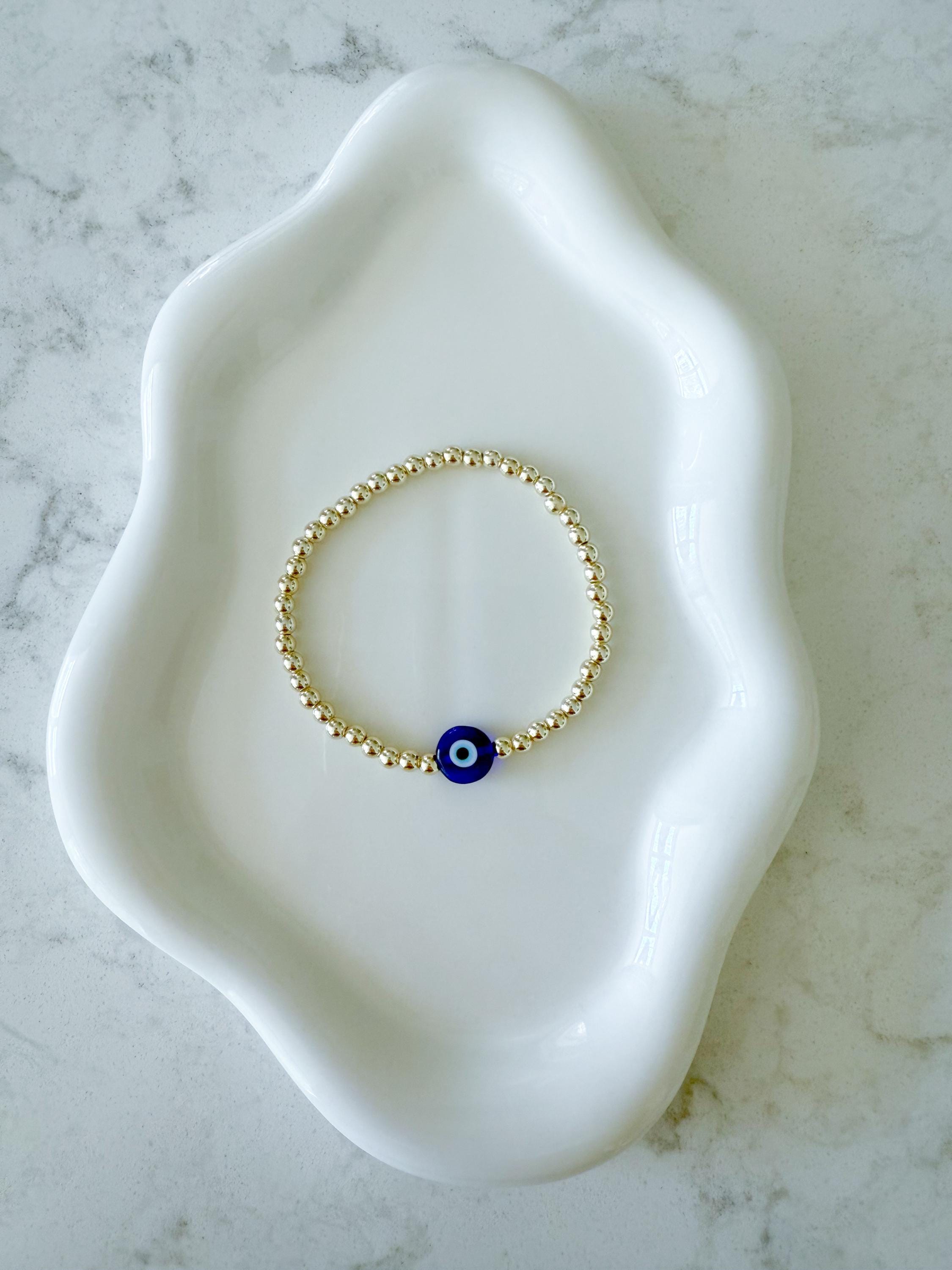 14kt Gold-Filled Evil Eye Beaded Bracelet with Glass Charm, Gold-Filled Beads