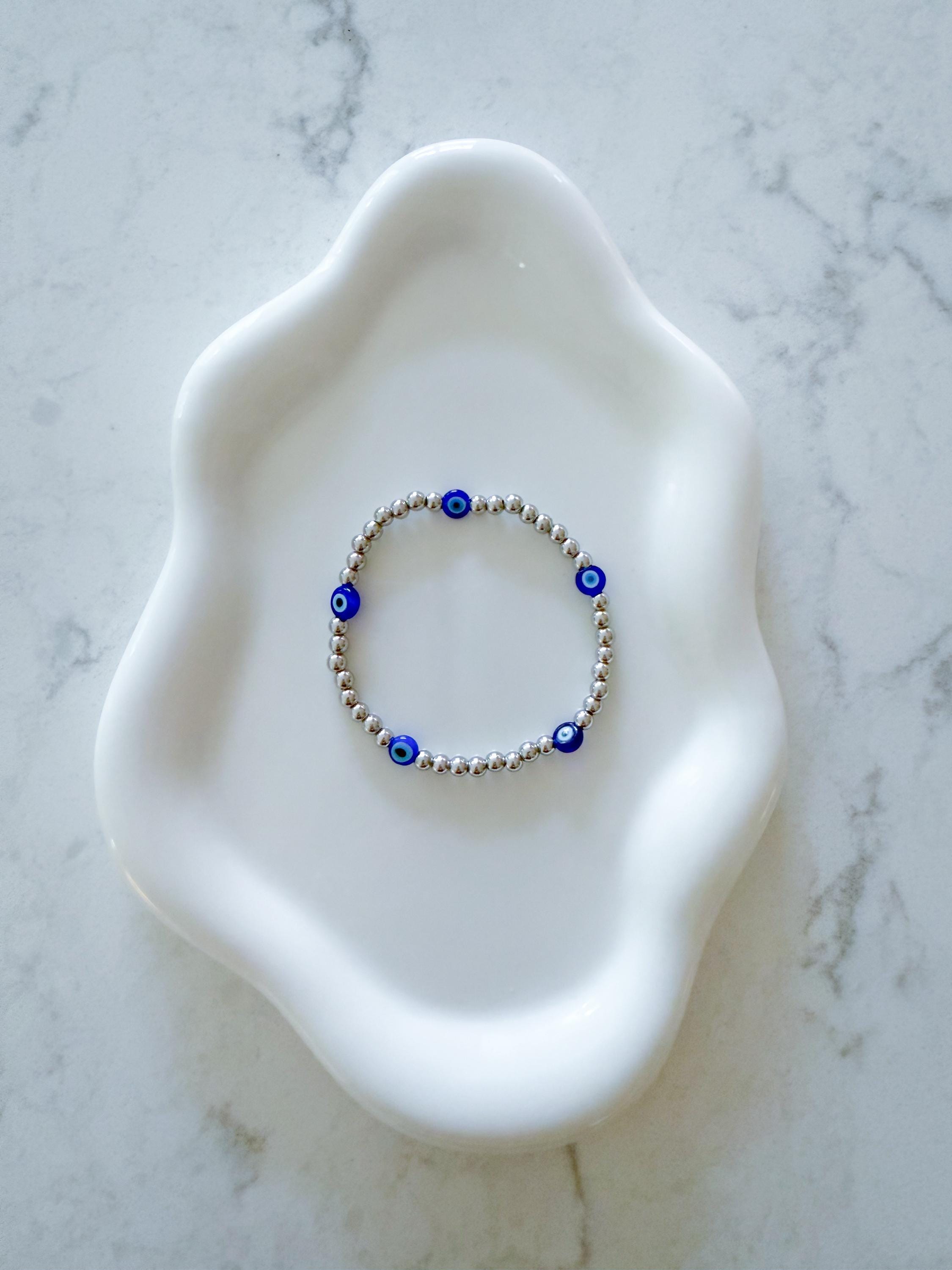 Dainty Evil Eye Bracelet – 14k Gold Plated Beads, Protection Jewelry