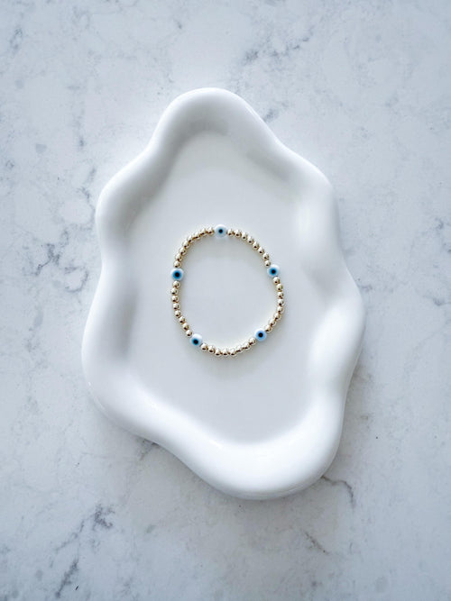 Dainty Evil Eye Bracelet – 14k Gold Plated Beads, Protection Jewelry