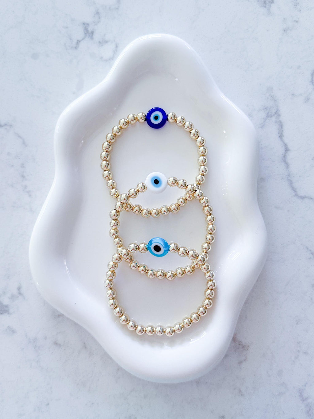 14kt Gold-Filled or Gold Plated Evil Eye Beaded Bracelet with Big Evil Eye Glass