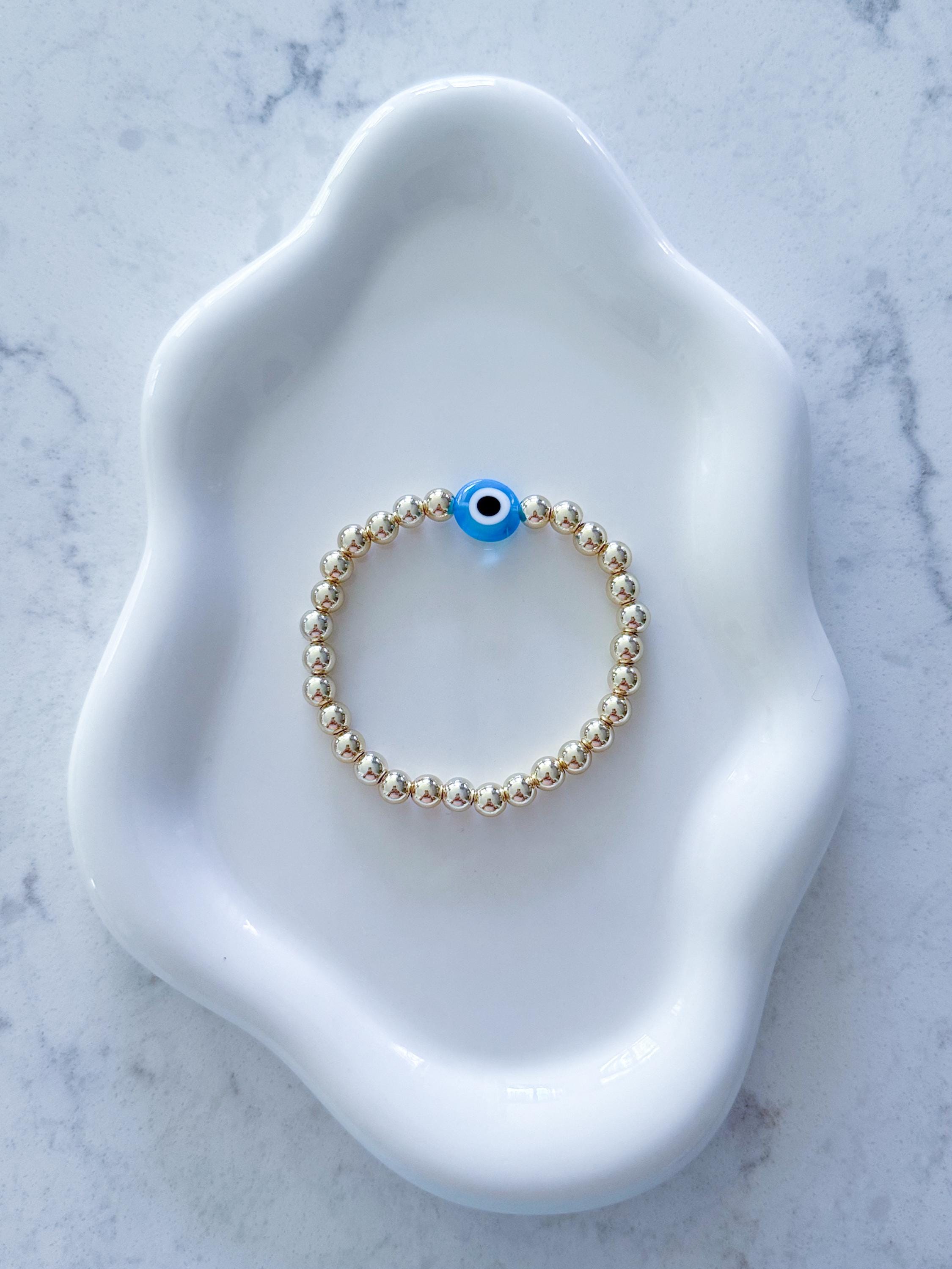 14kt Gold-Filled or Gold Plated Evil Eye Beaded Bracelet with Big Evil Eye Glass