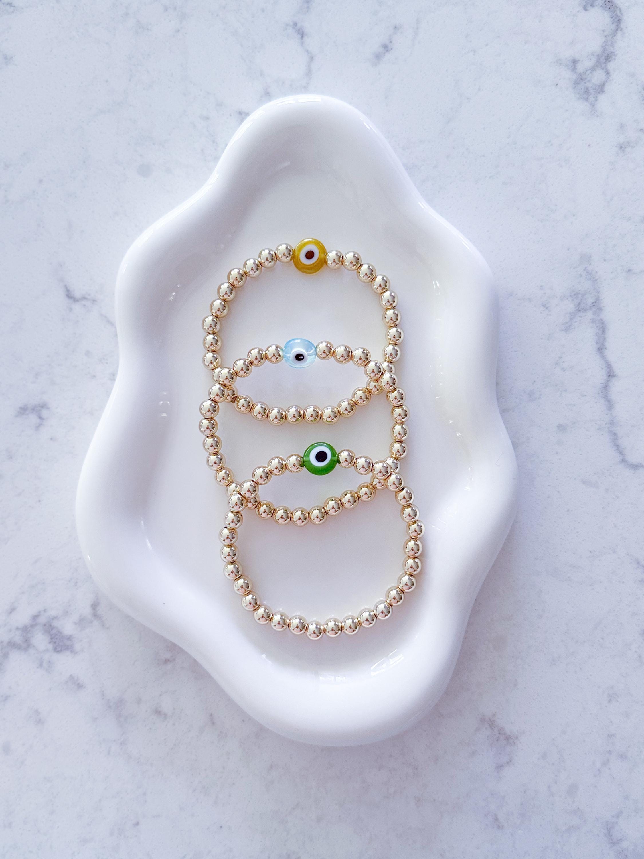 14kt Gold-Plated Evil Eye Bracelet with Gold-Filled Beads