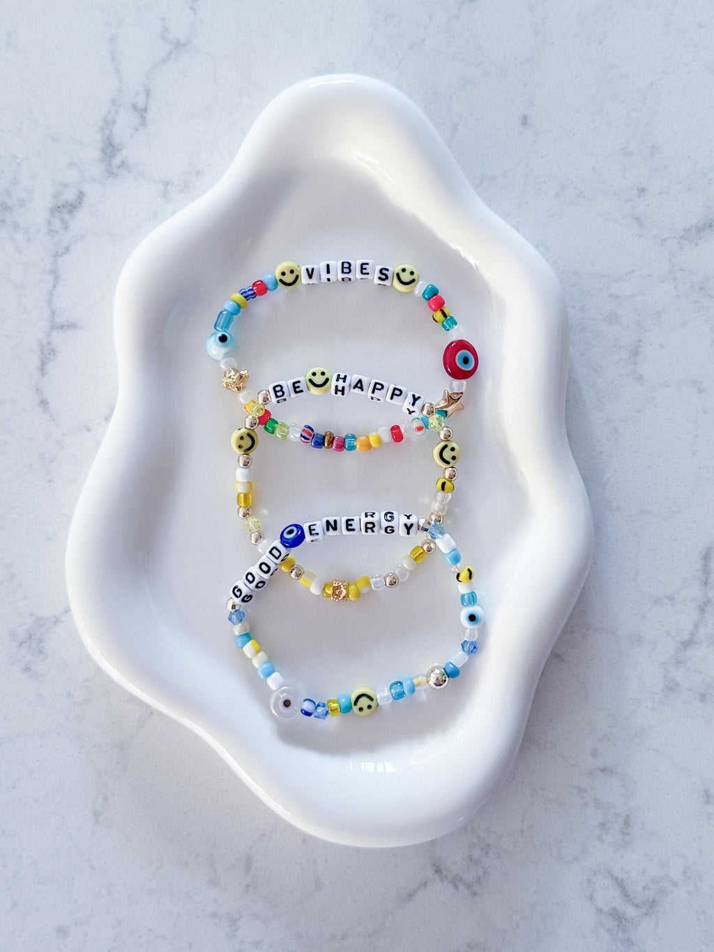 Custom Word Beaded Bracelet, Vibes, Be Happy, Good Energy, Bad Ass, Warrior - custom and inspirational words available