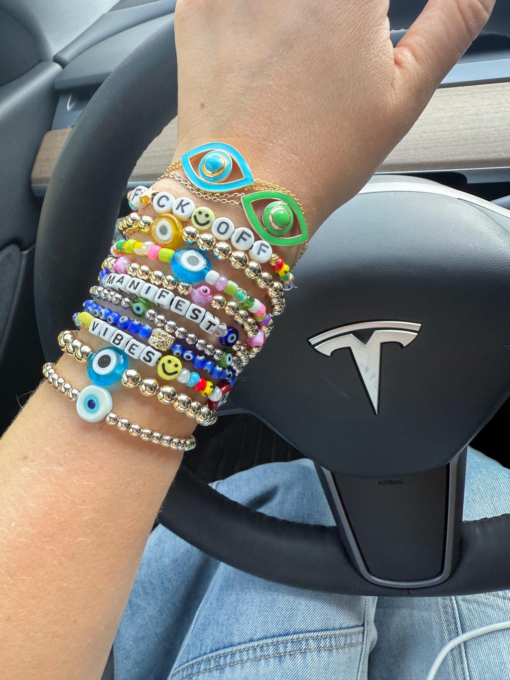 Custom Word Beaded Bracelet, Vibes, Be Happy, Good Energy, Bad Ass, Warrior - custom and inspirational words available