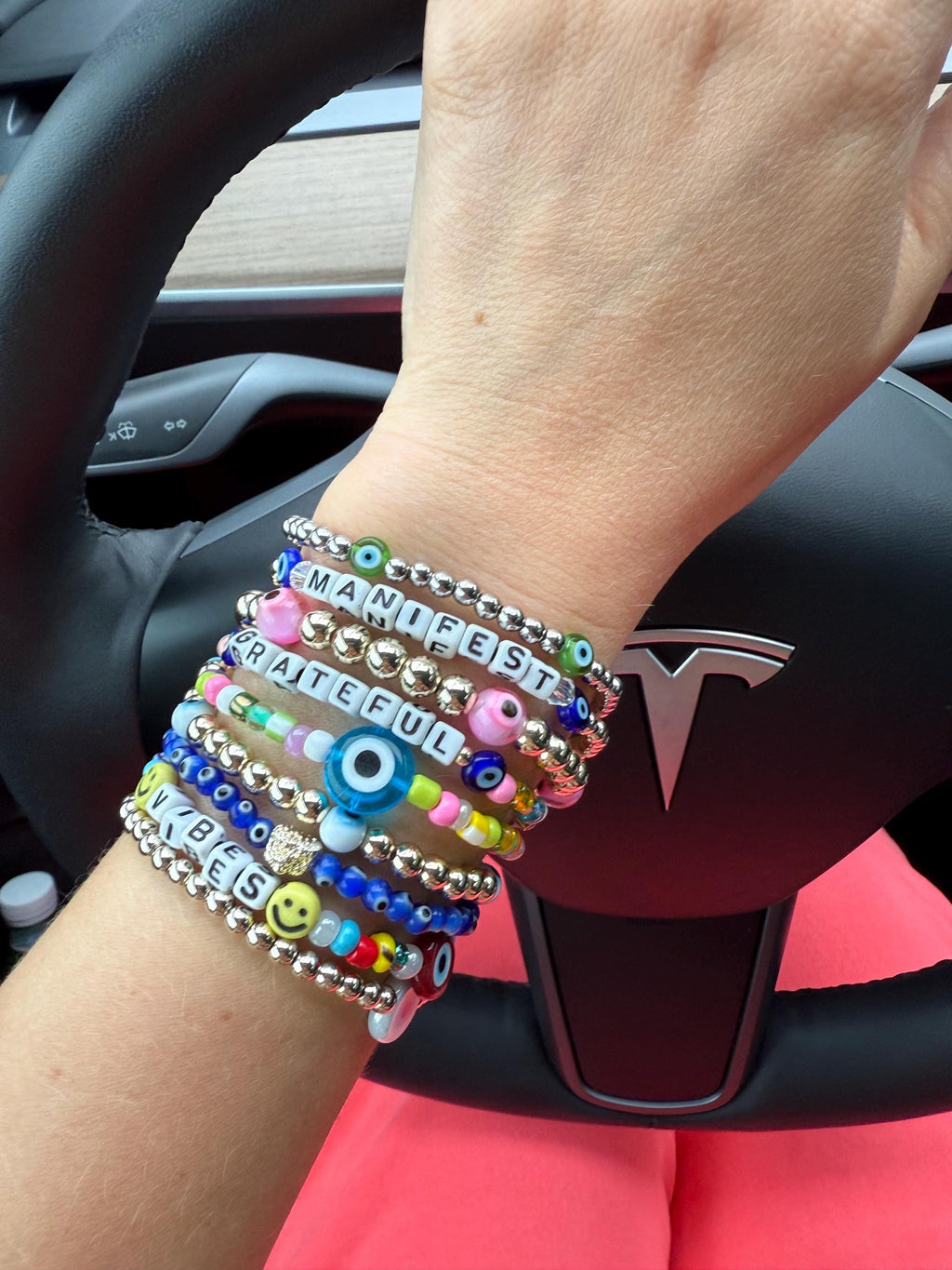 Custom Word Beaded Bracelet, Vibes, Be Happy, Good Energy, Bad Ass, Warrior - custom and inspirational words available