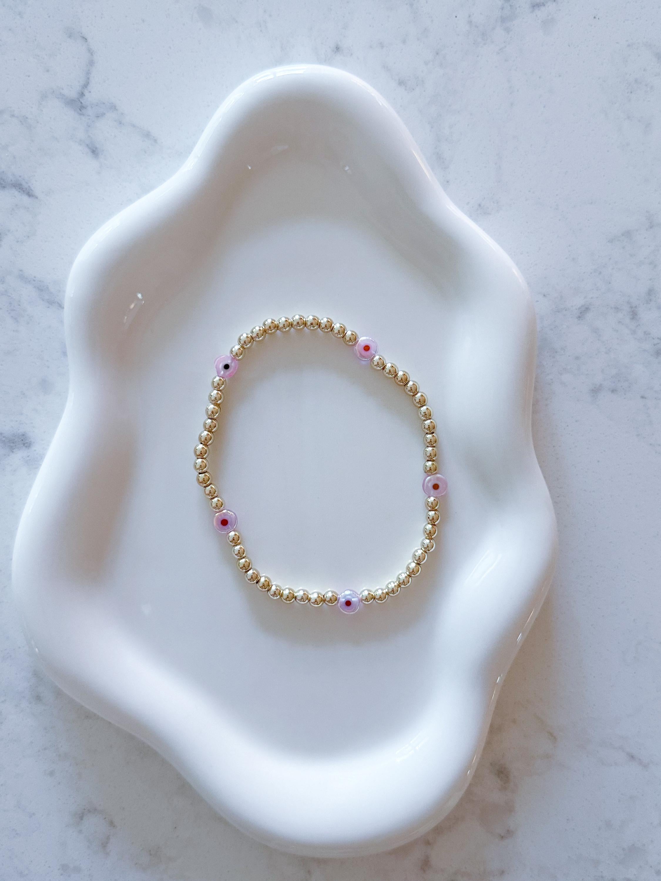 Dainty Evil Eye Bracelet – 14k Gold Plated Beads, Protection Jewelry