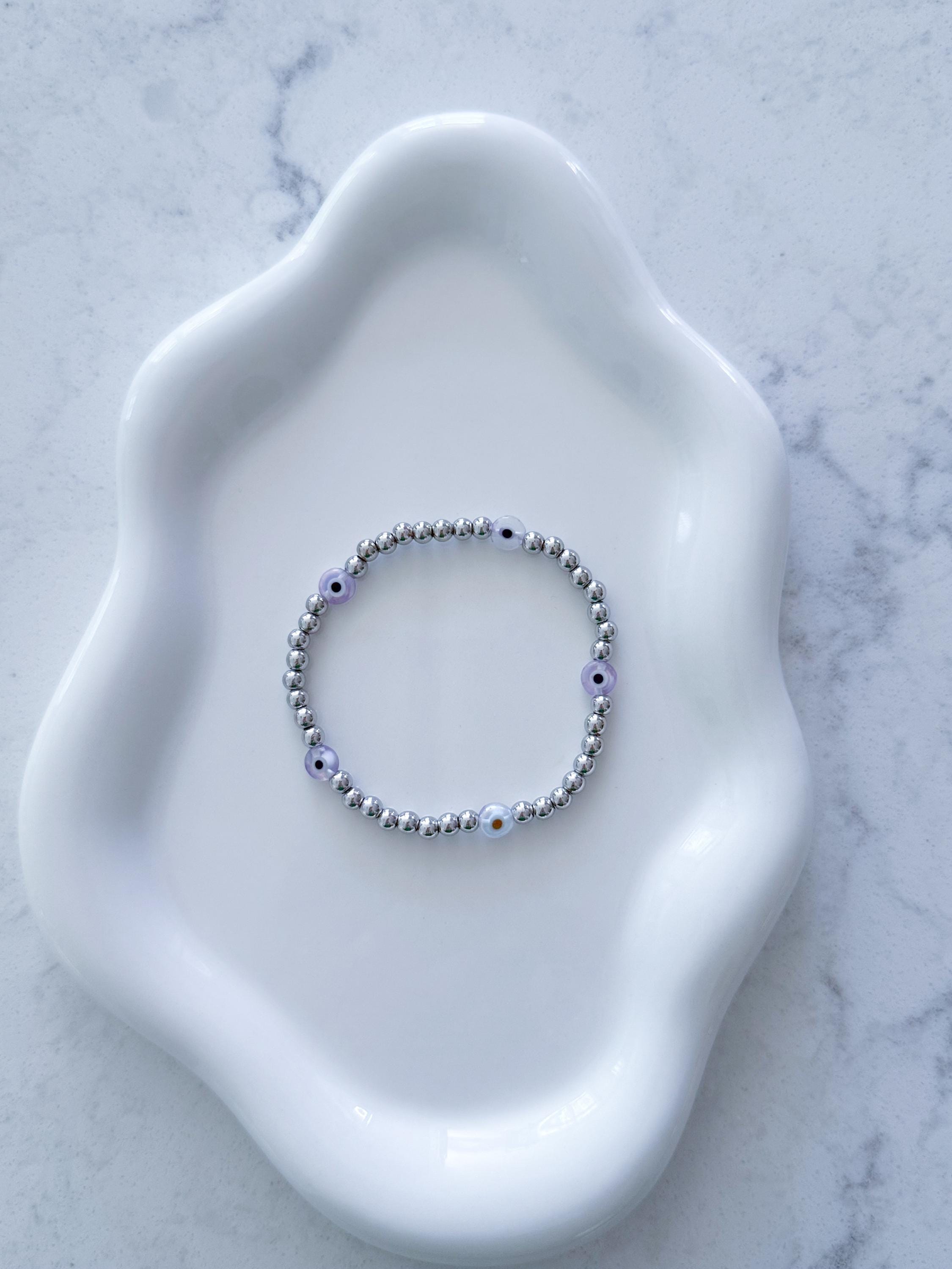 Dainty Evil Eye Bracelet – 14k Gold Plated Beads, Protection Jewelry