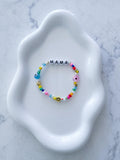 Mama Bracelet: Gold Plated Beads, Pearl, Pink Evil Eye, Motherhood Keepsake