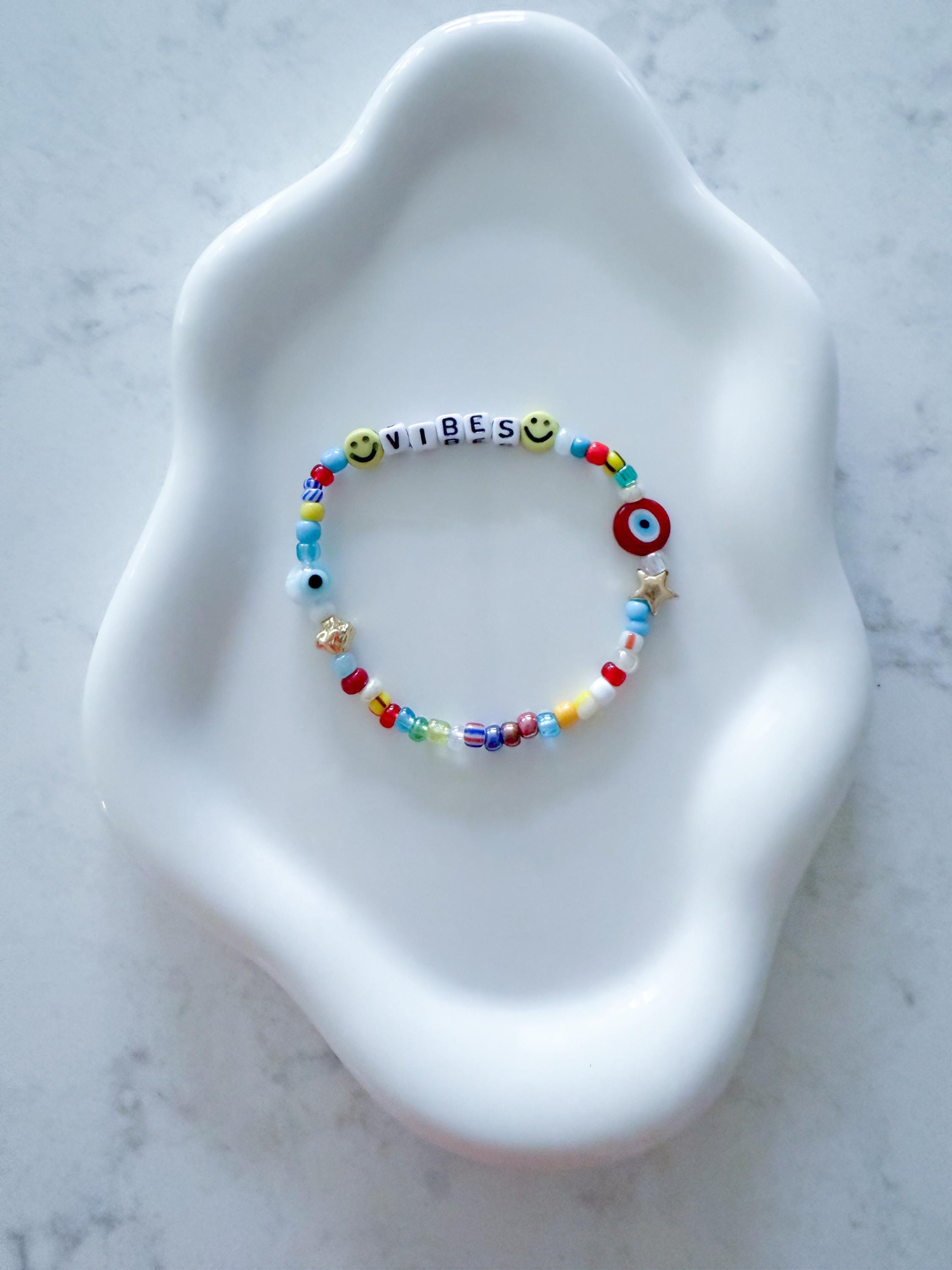 Custom Word Beaded Bracelet, Vibes, Be Happy, Good Energy, Bad Ass, Warrior - custom and inspirational words available
