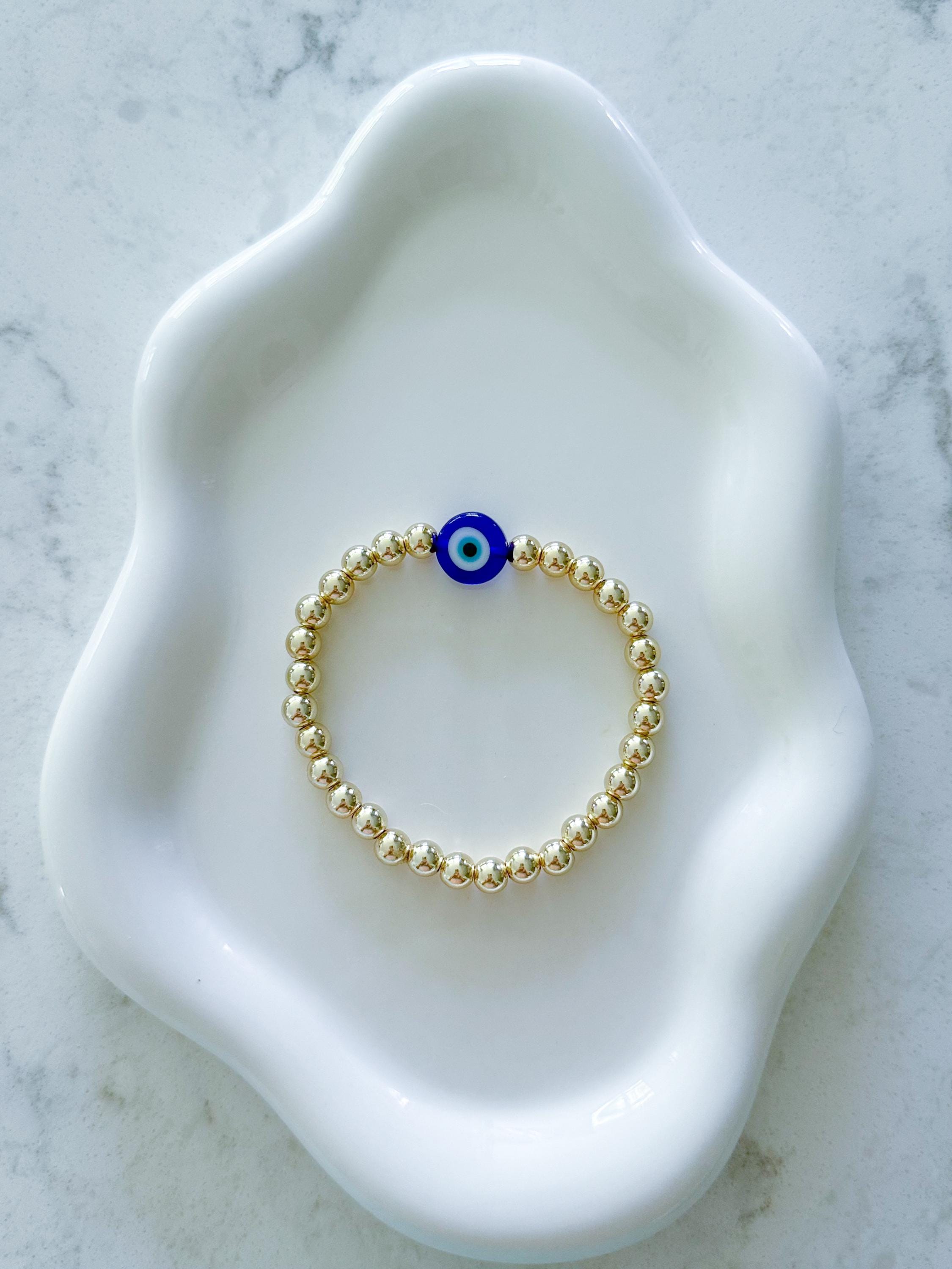 14kt Gold-Filled or Gold Plated Evil Eye Beaded Bracelet with Big Evil Eye Glass