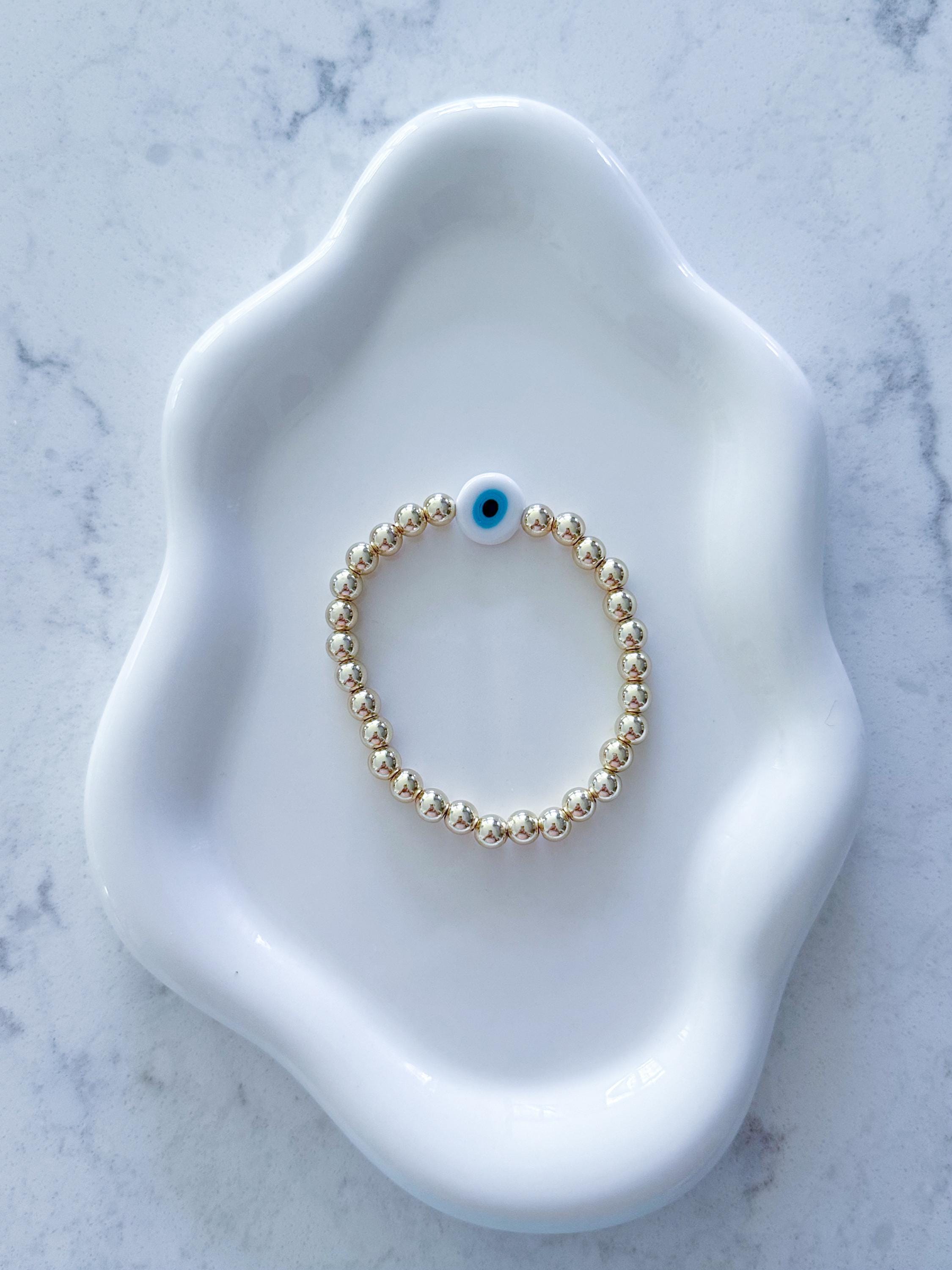 14kt Gold-Filled or Gold Plated Evil Eye Beaded Bracelet with Big Evil Eye Glass