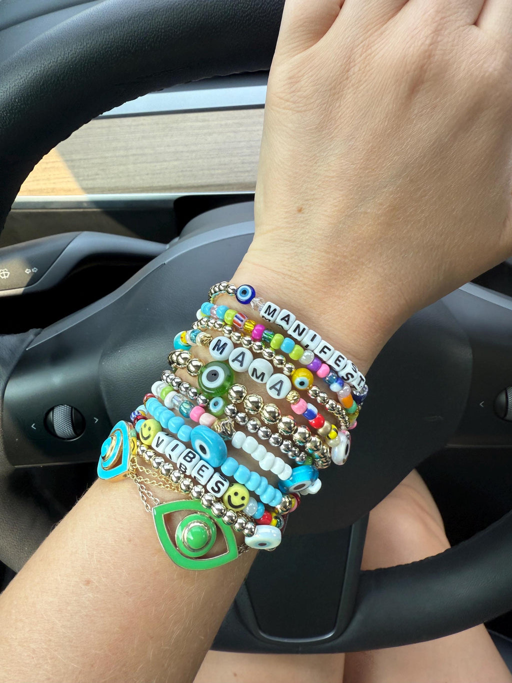 14kt Gold-Plated Evil Eye Bracelet with Gold-Filled Beads