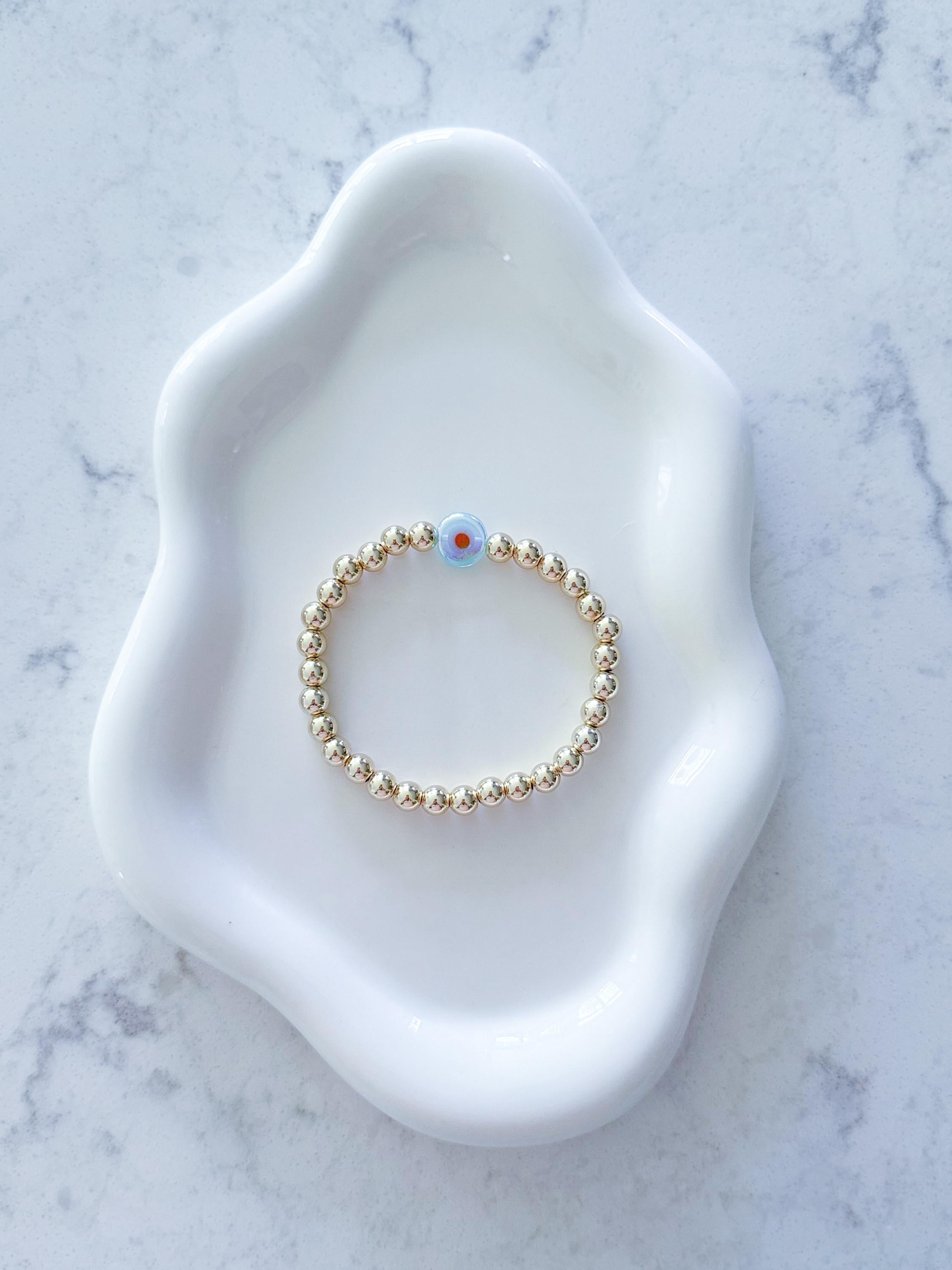 14kt Gold-Plated Evil Eye Bracelet with Gold-Filled Beads